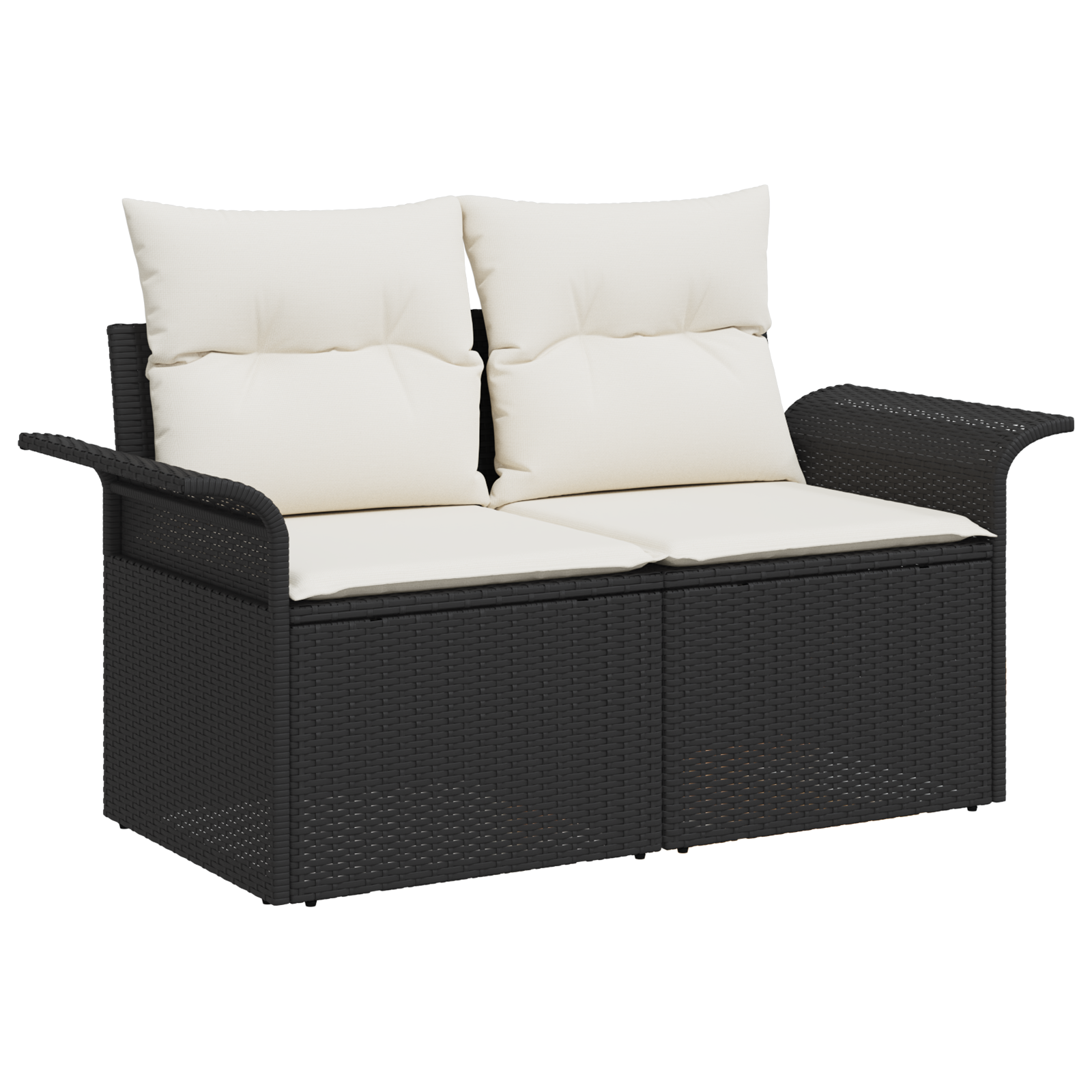 2-Seater Garden Sofa with Storage&Cushions Black Poly Rattan - Image 2