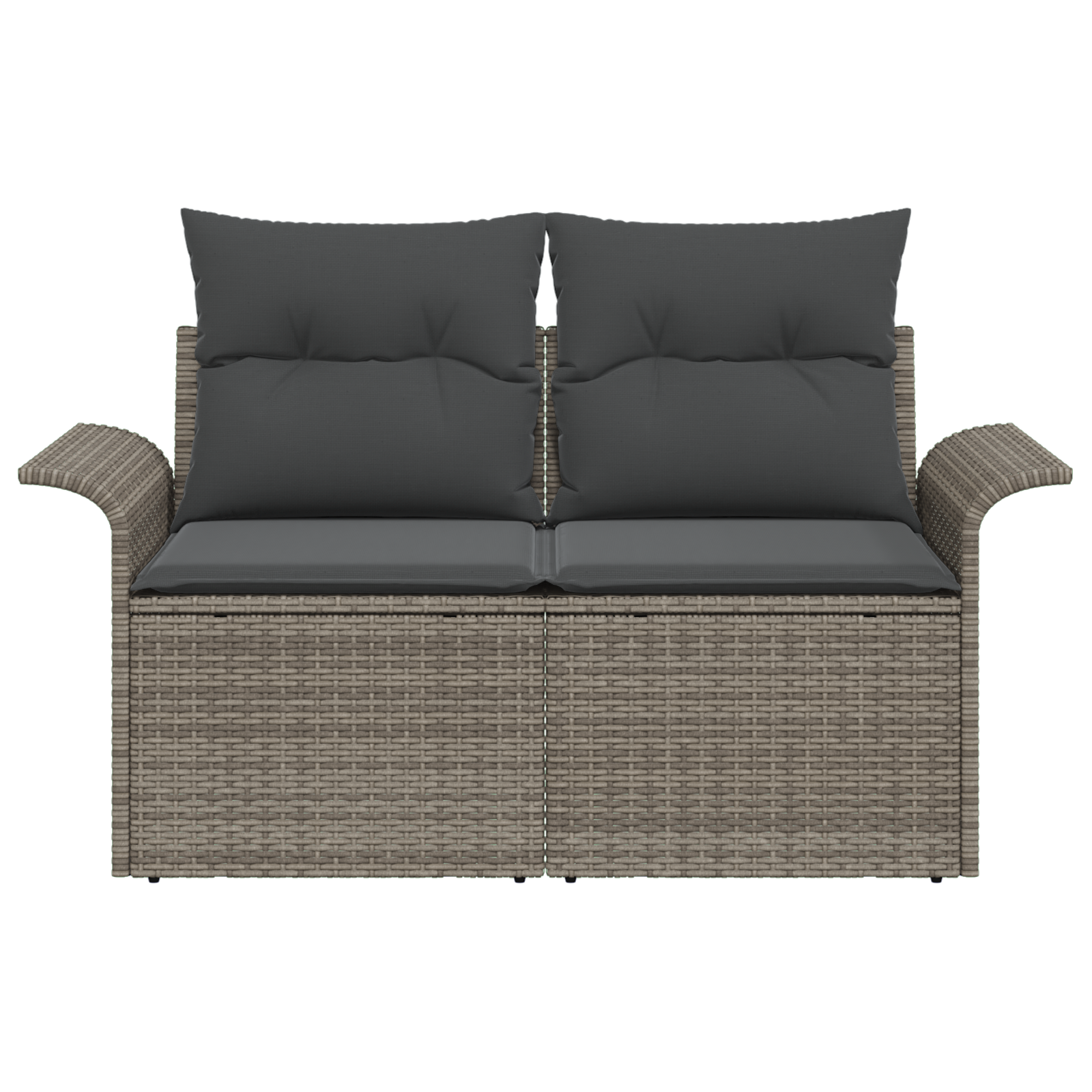 2-Seater Garden Sofa with Storage&Cushions Grey Poly Rattan - Image 5