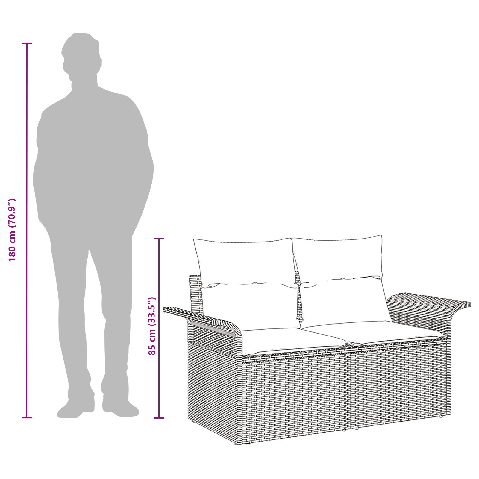 2-Seater Garden Sofa with Storage&Cushions Grey Poly Rattan - Image 11