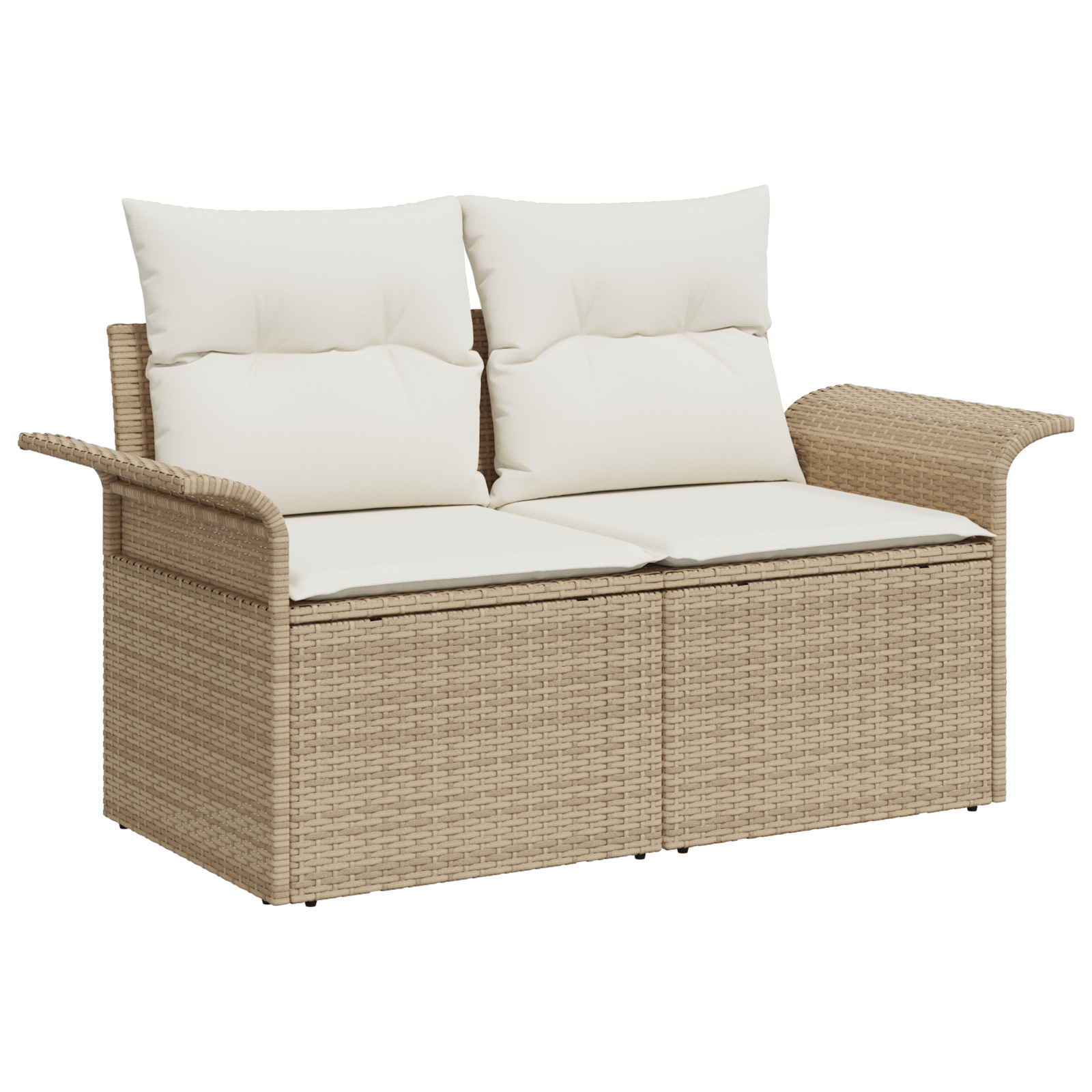 2-Seater Garden Sofa with Storage & Cushions Beige Poly Rattan - Image 2