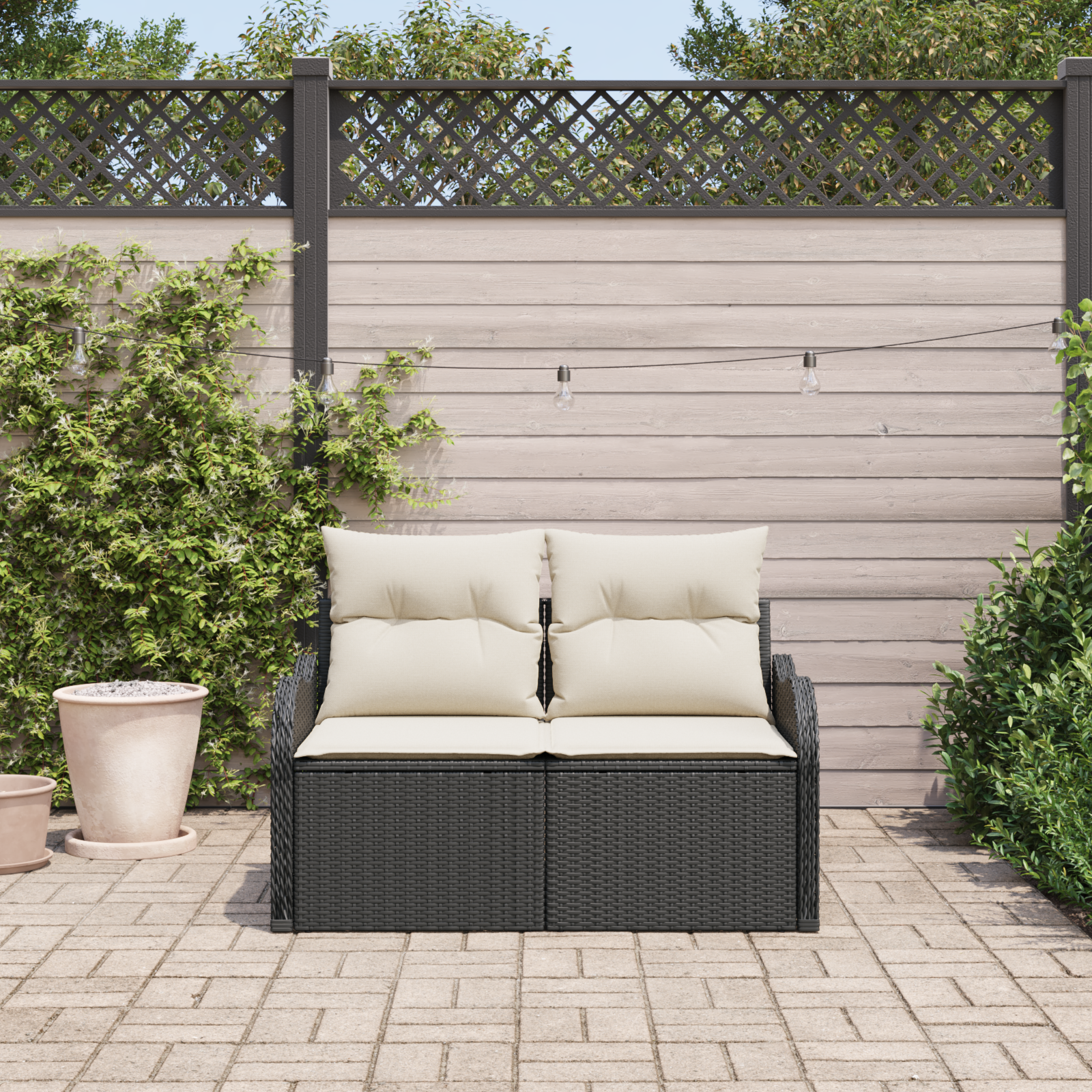 2-Seater Garden Sofa with Cushions Black Poly Rattan - Image 3