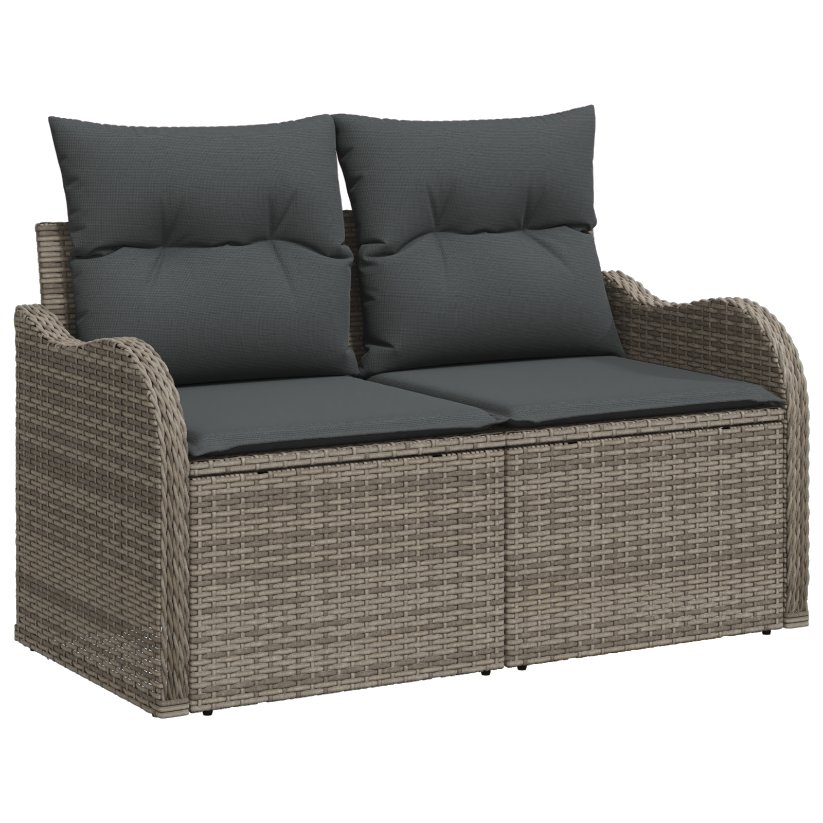 2-Seater Garden Sofa with Cushions Grey Poly Rattan - Image 2