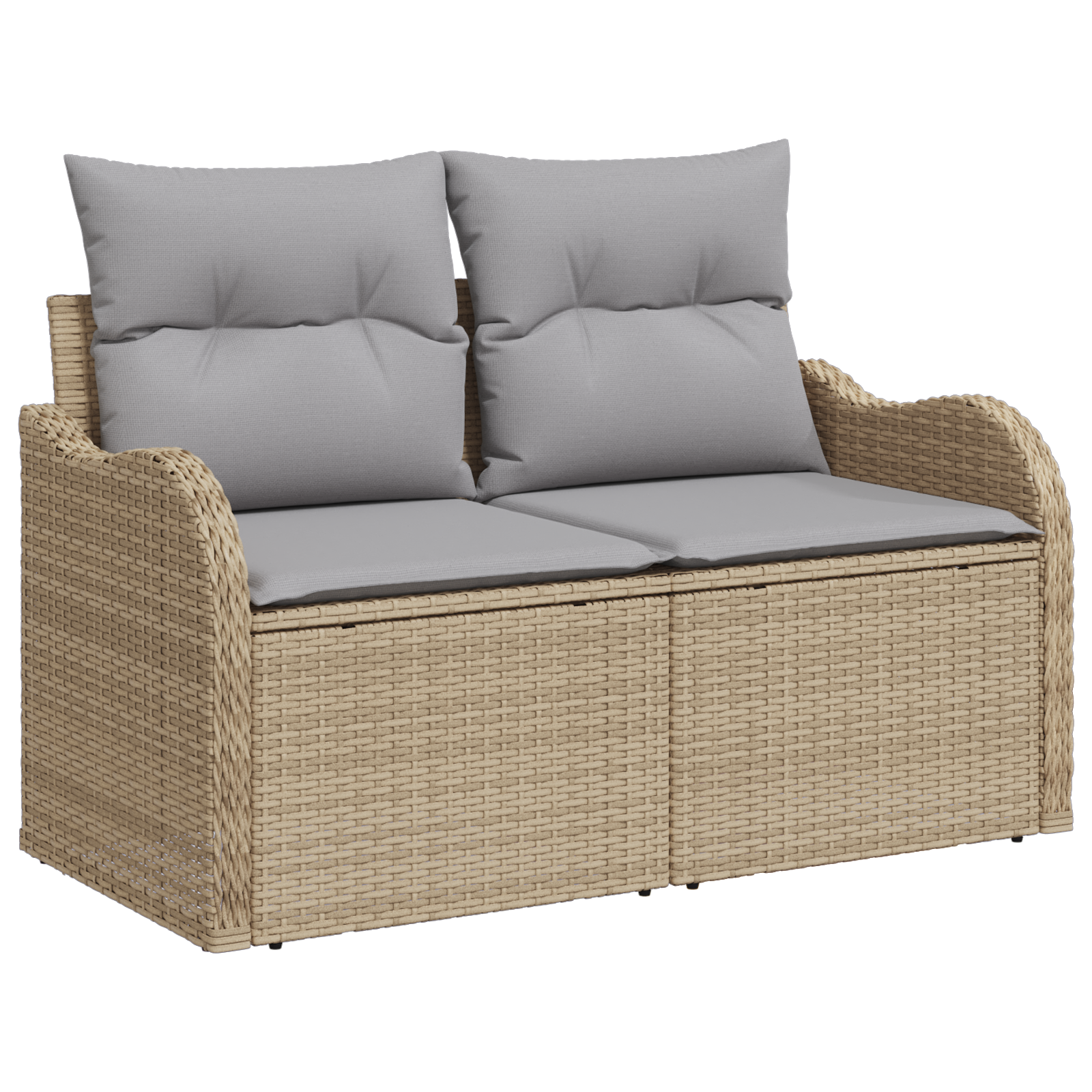 2-Seater Garden Sofa with Cushions Beige Poly Rattan - Image 2