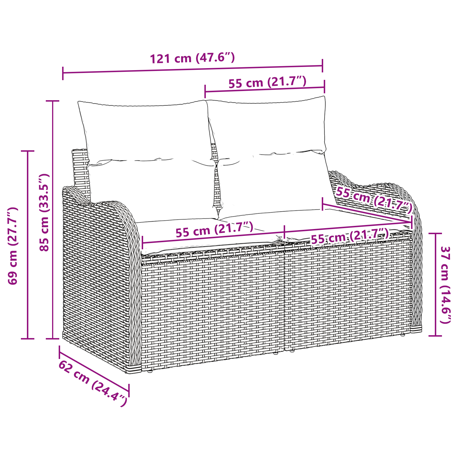 2-Seater Garden Sofa with Cushions Beige Poly Rattan - Image 7