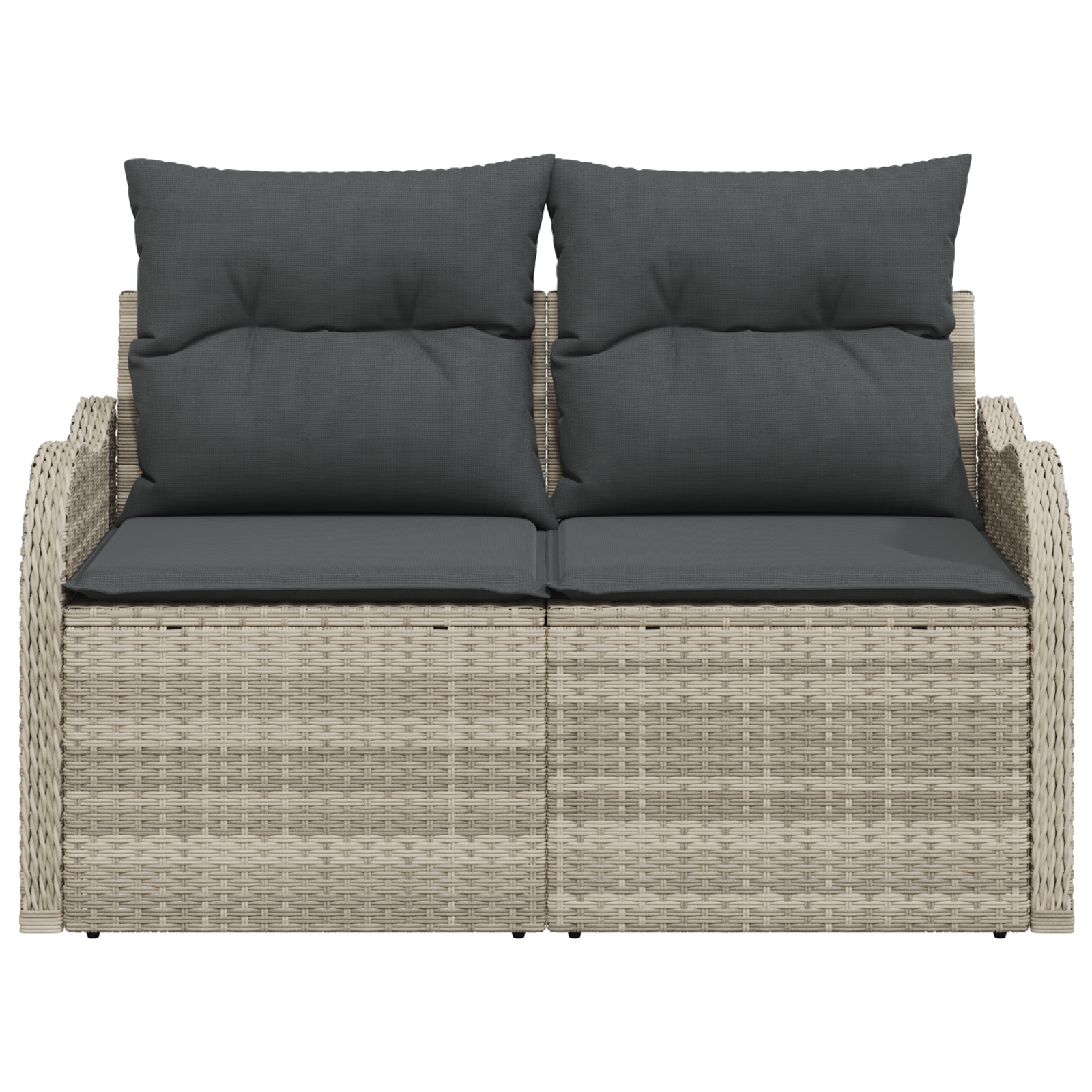 2-Seater Garden Sofa with Cushions Light Grey Poly Rattan - Image 4