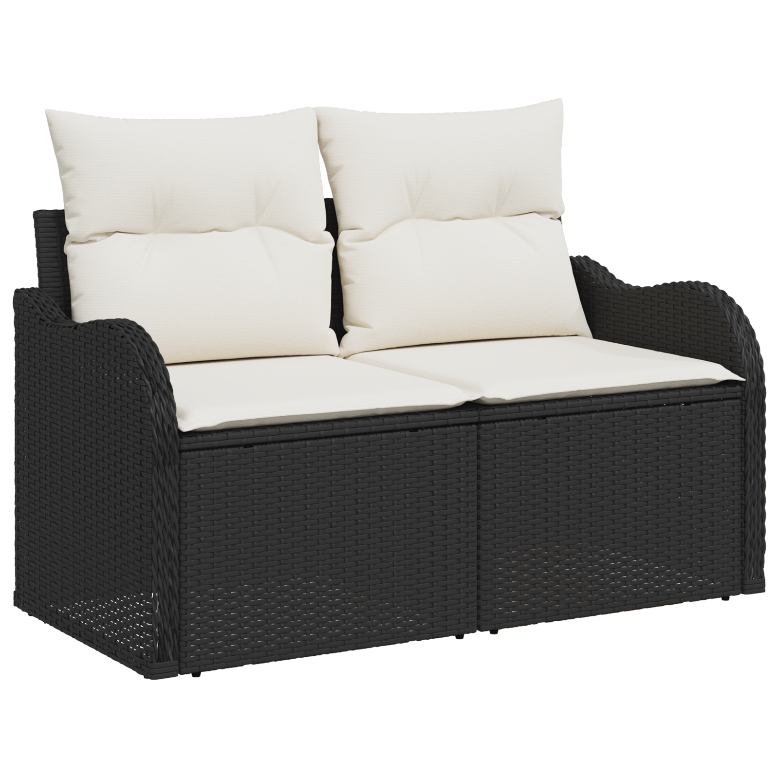 2-Seater Garden Sofa with Storage&Cushions Black Poly Rattan - Image 2