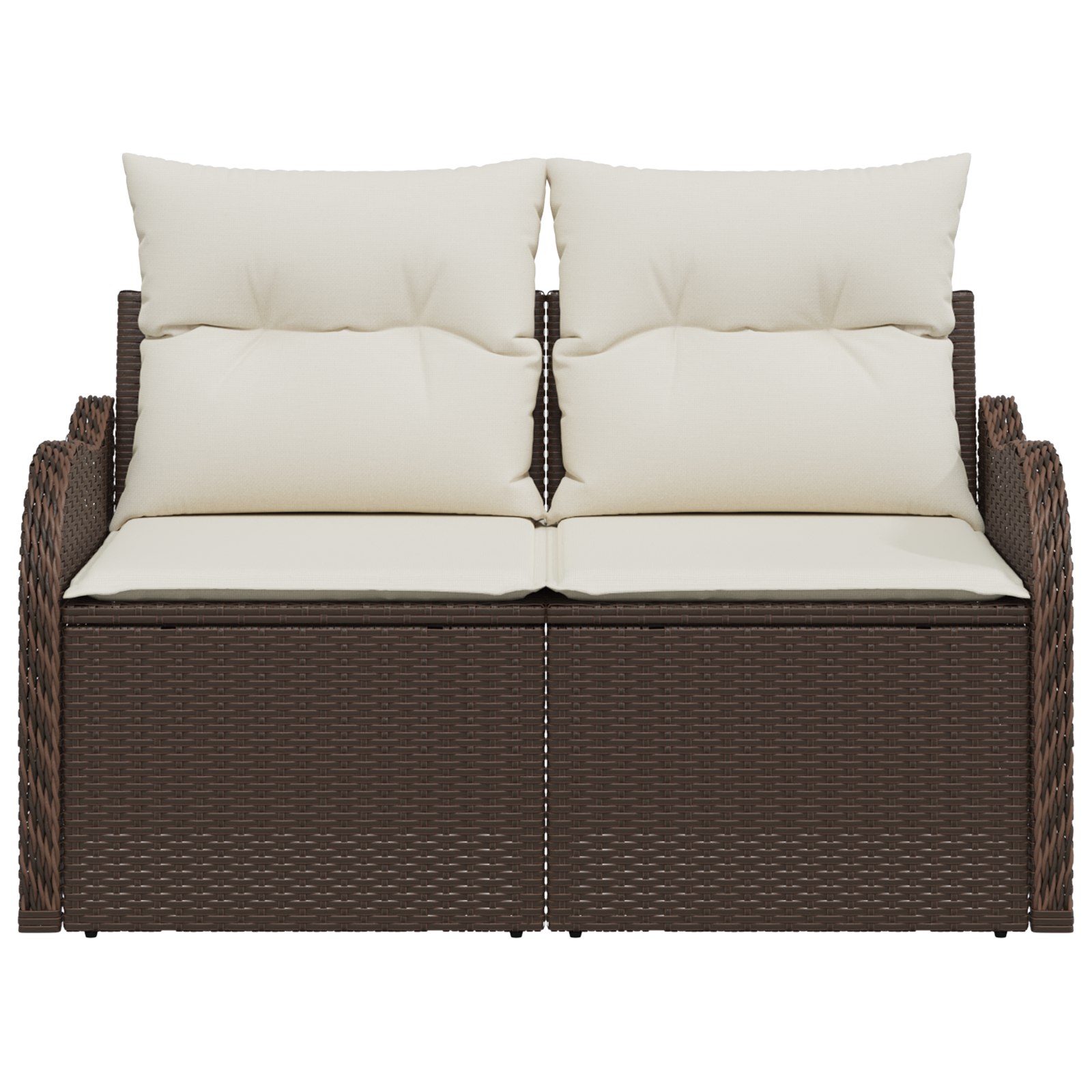 2-Seater Garden Sofa with Storage&Cushions Brown Poly Rattan - Image 4