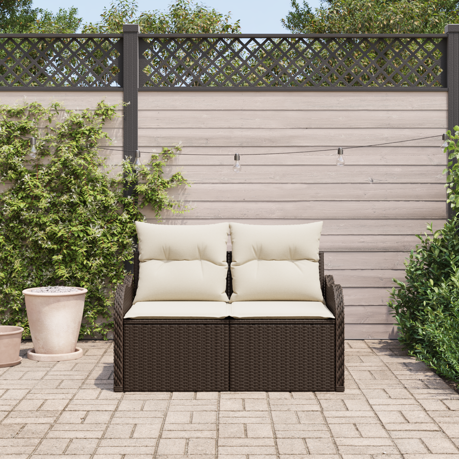 2-Seater Garden Sofa with Storage&Cushions Brown Poly Rattan - Image 3