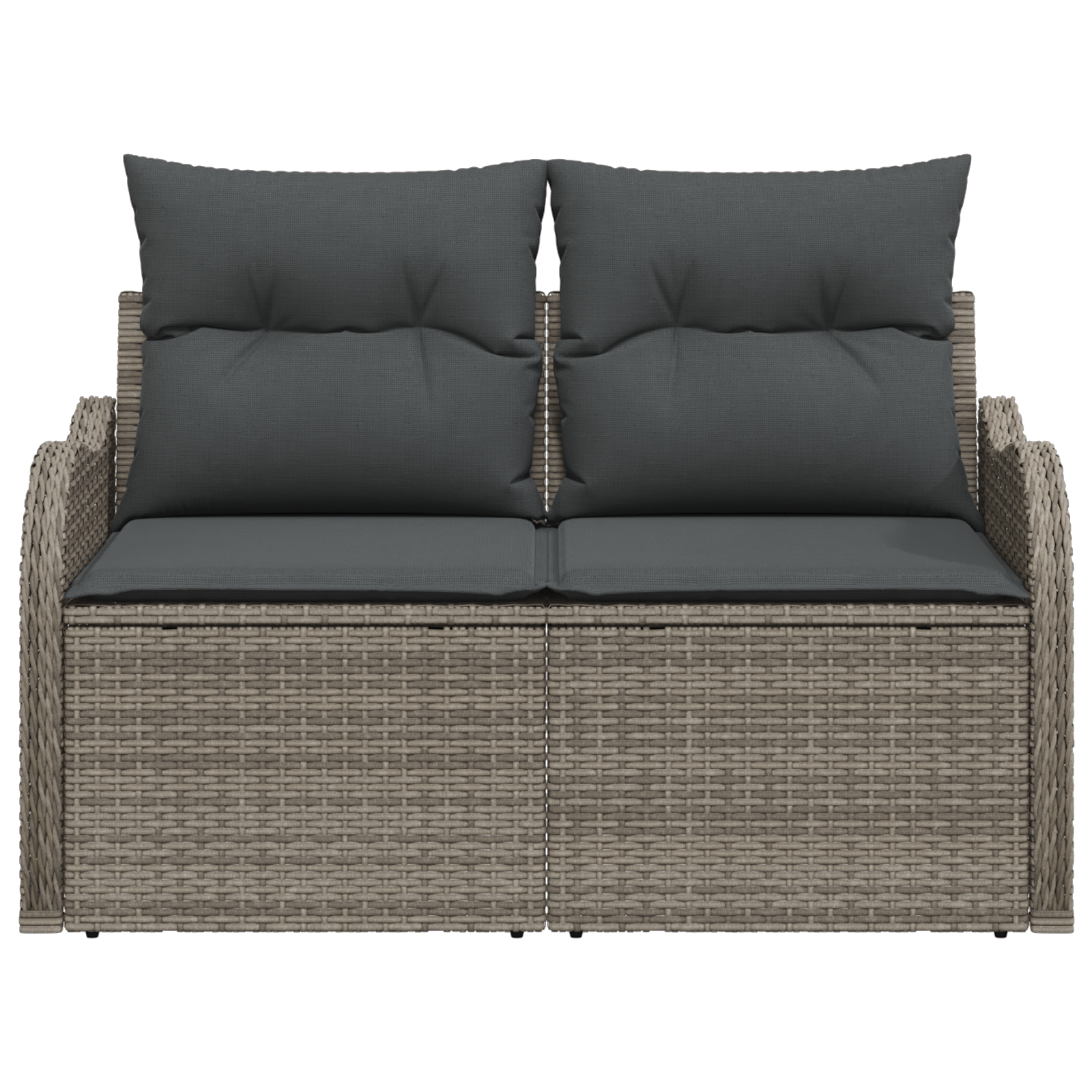 2-Seater Garden Sofa with Storage&Cushions Grey Poly Rattan - Image 4