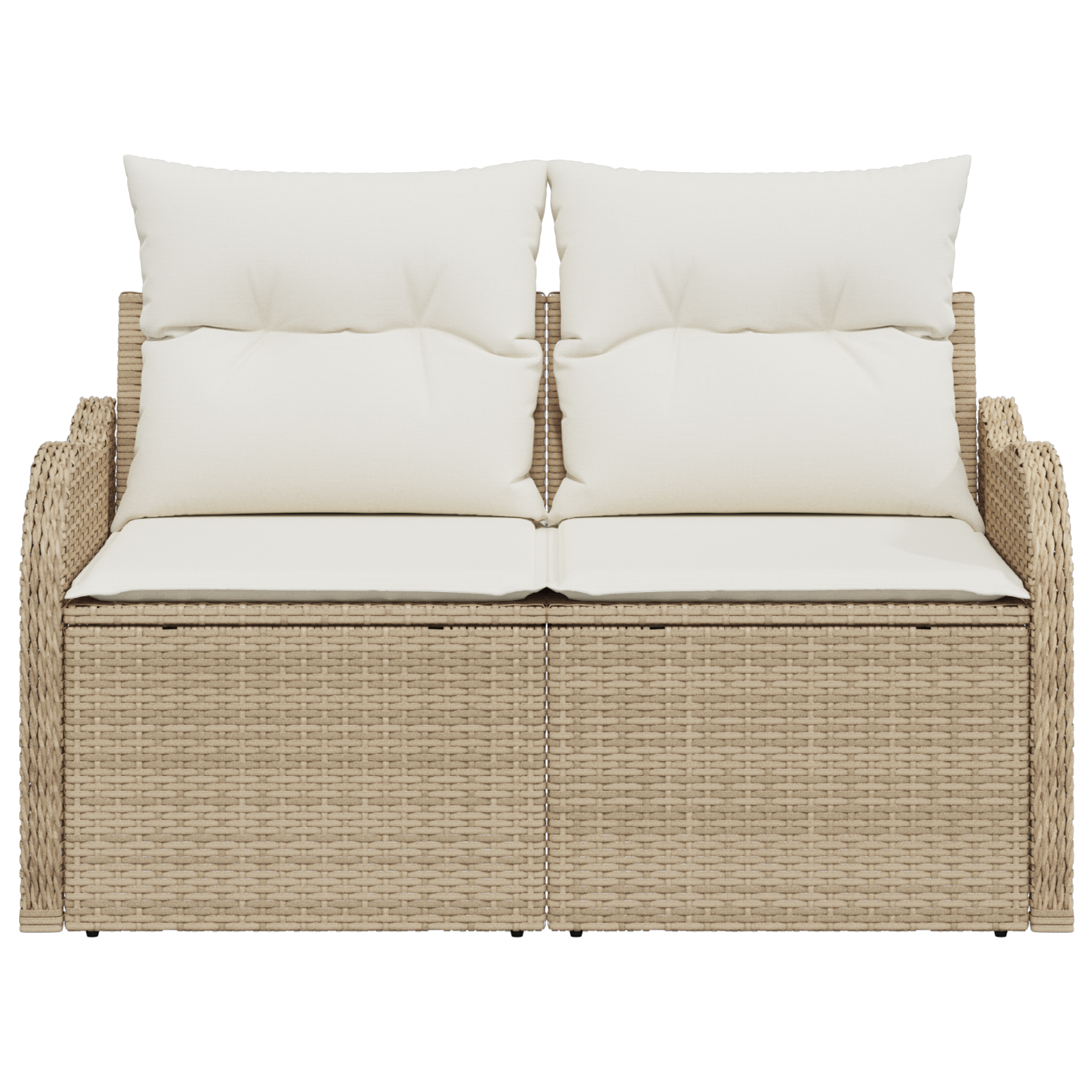 2-Seater Garden Sofa with Storage&Cushions Beige Poly Rattan - Image 5