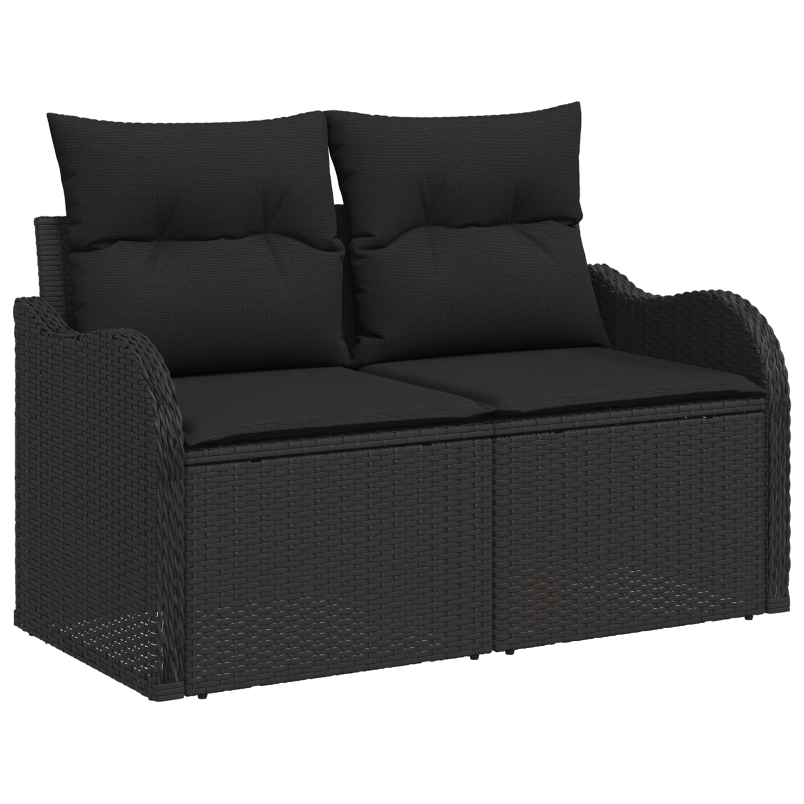 2-Seater Garden Sofa with Storage&Cushions Black Poly Rattan - Image 2