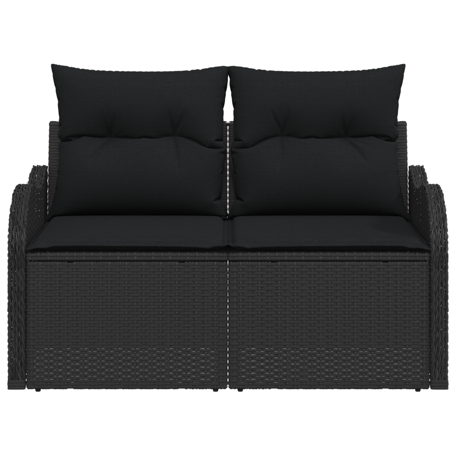 2-Seater Garden Sofa with Storage&Cushions Black Poly Rattan - Image 4