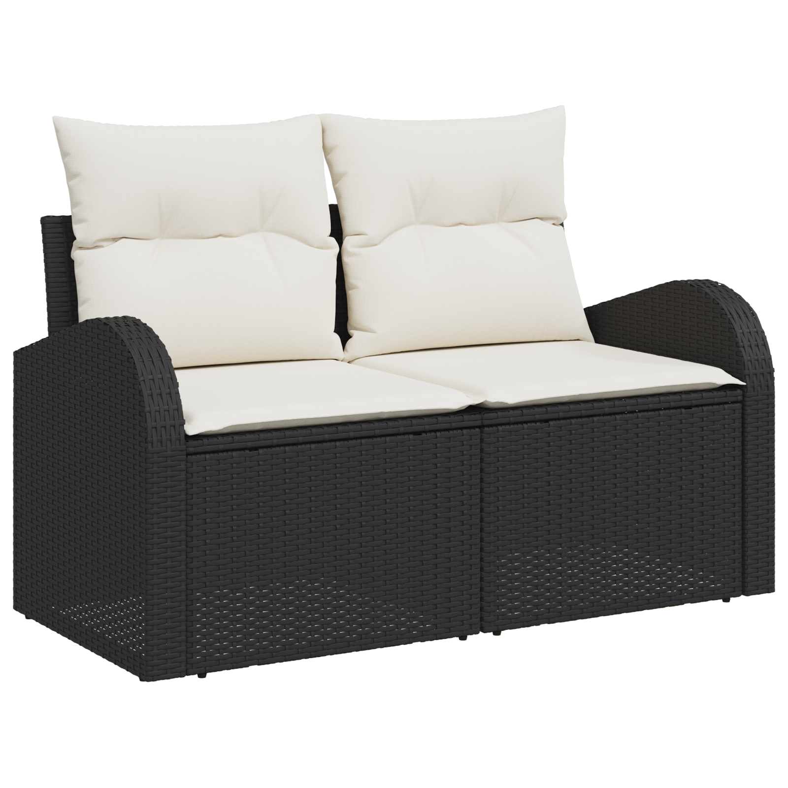 2-Seater Garden Sofa with Cushions Black Poly Rattan - Image 2
