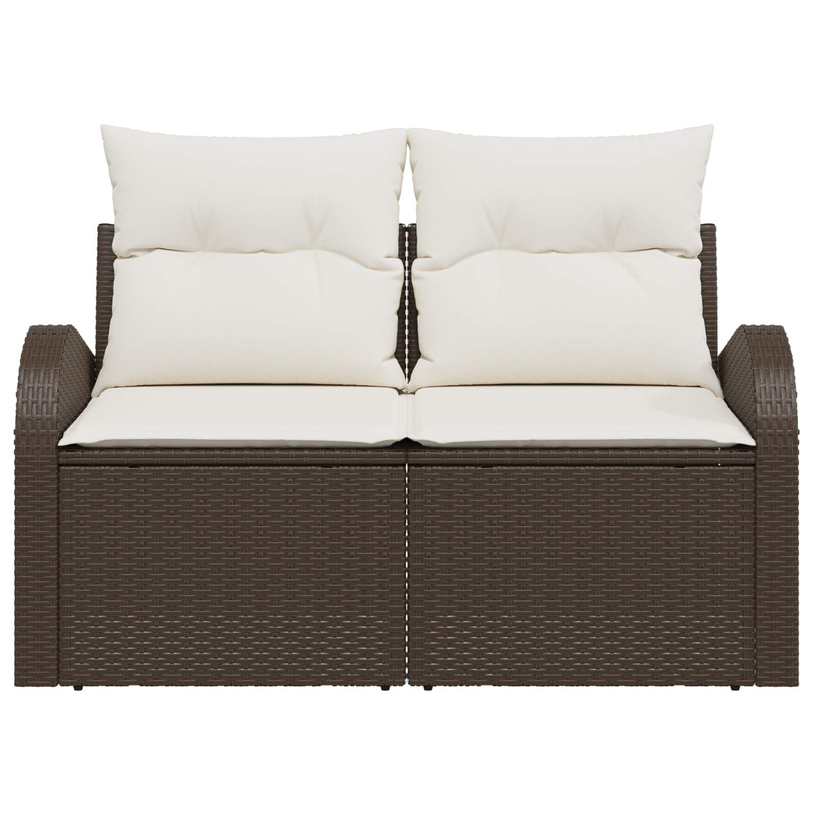 2-Seater Garden Sofa with Cushions Brown Poly Rattan - Image 3