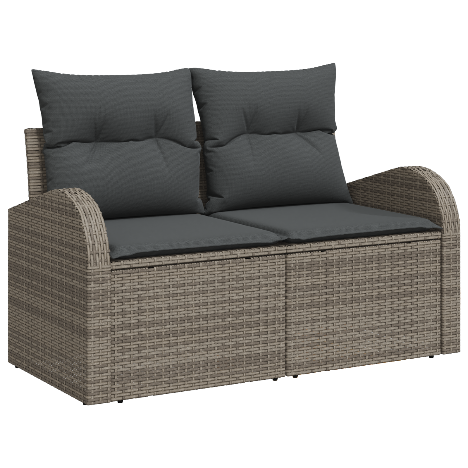 2-Seater Garden Sofa with Cushions Grey Poly Rattan - Image 2