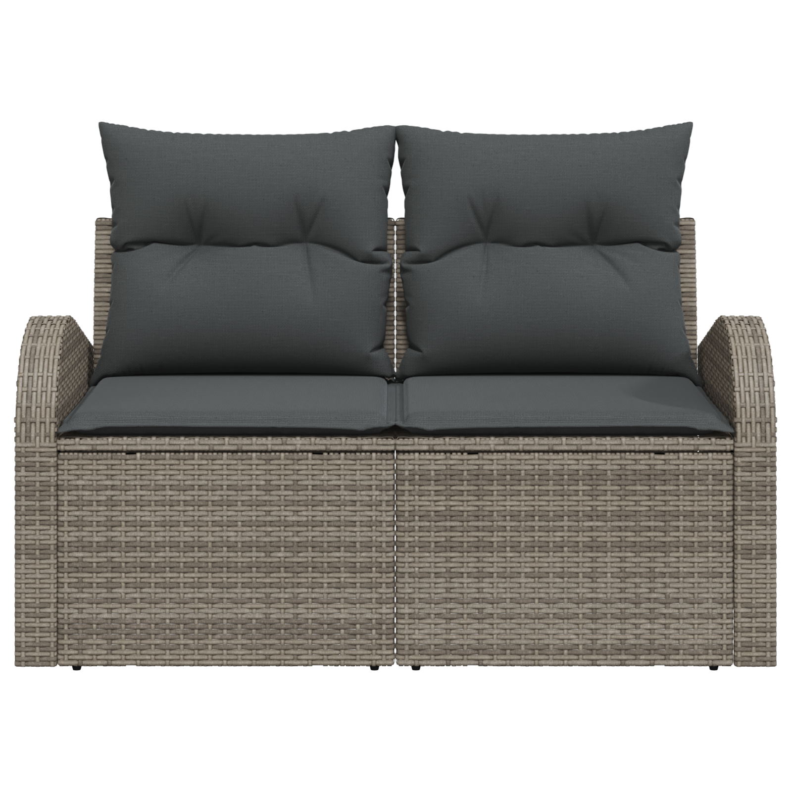 2-Seater Garden Sofa with Cushions Grey Poly Rattan - Image 5