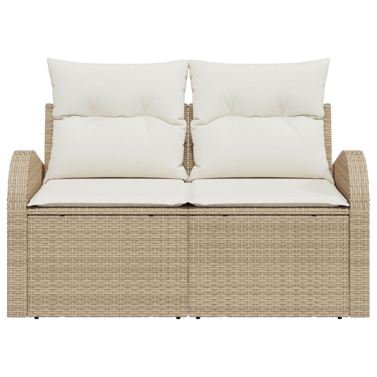 2-Seater Garden Sofa with Cushions Beige Poly Rattan - Image 5