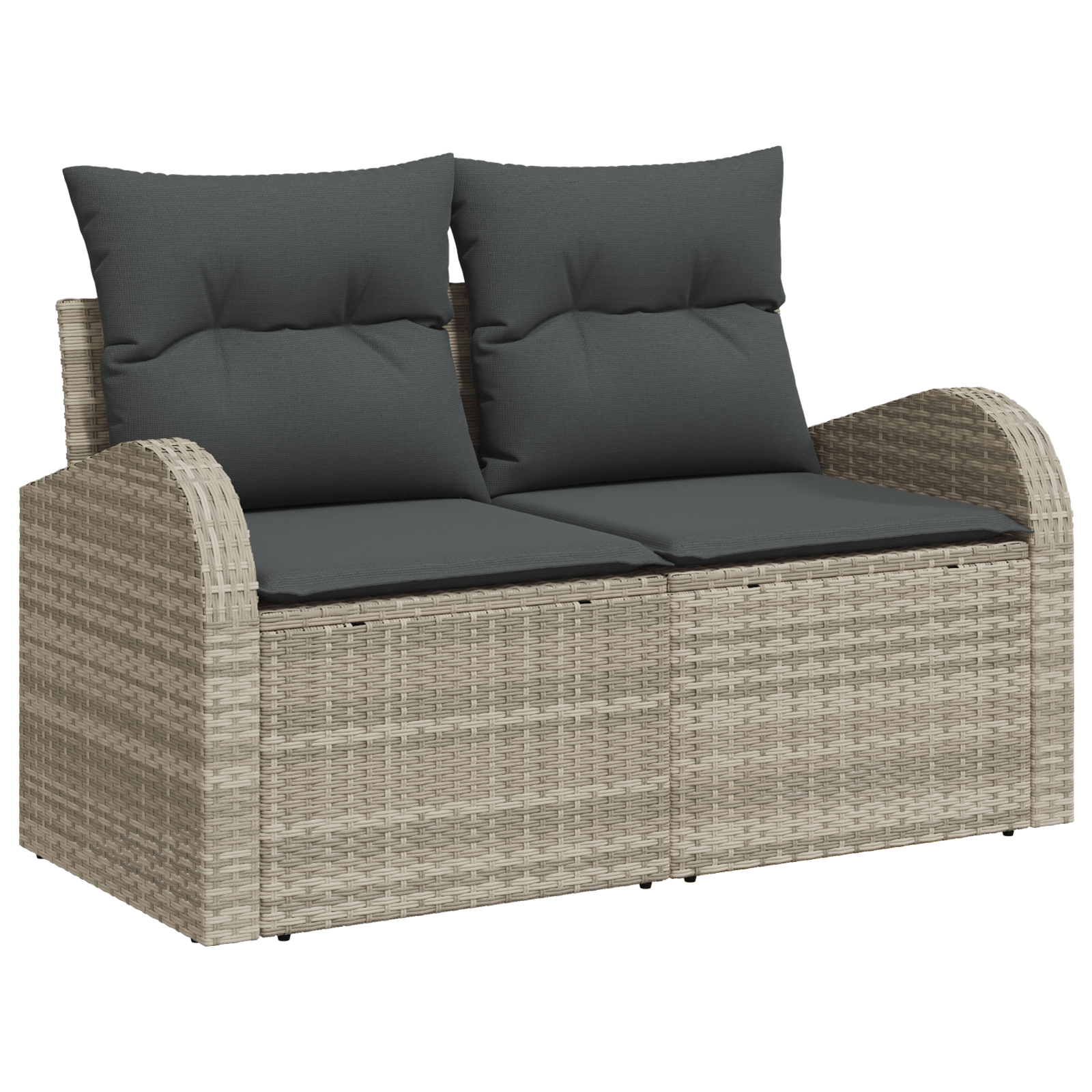 2-Seater Garden Sofa with Cushions Light Grey Poly Rattan - Image 2