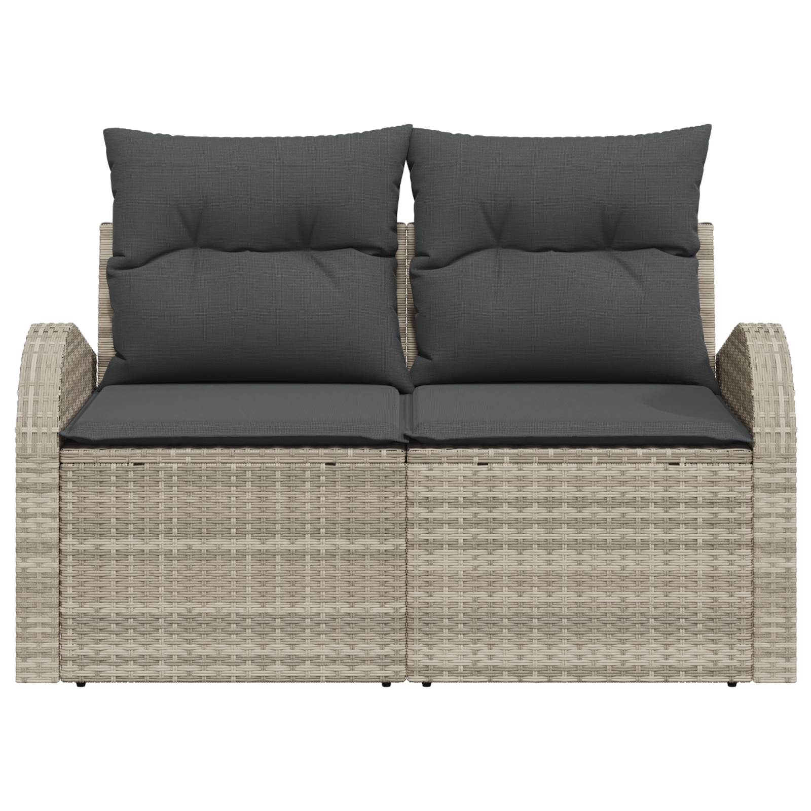 2-Seater Garden Sofa with Cushions Light Grey Poly Rattan - Image 5