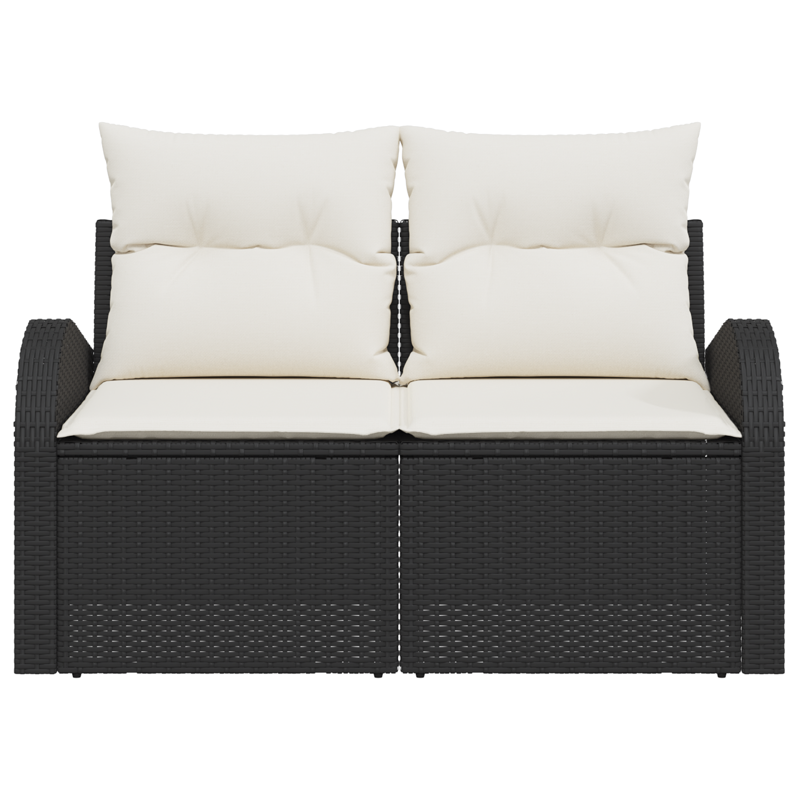 2-Seater Garden Sofa with Storage & Cushions Black Poly Rattan - Image 4