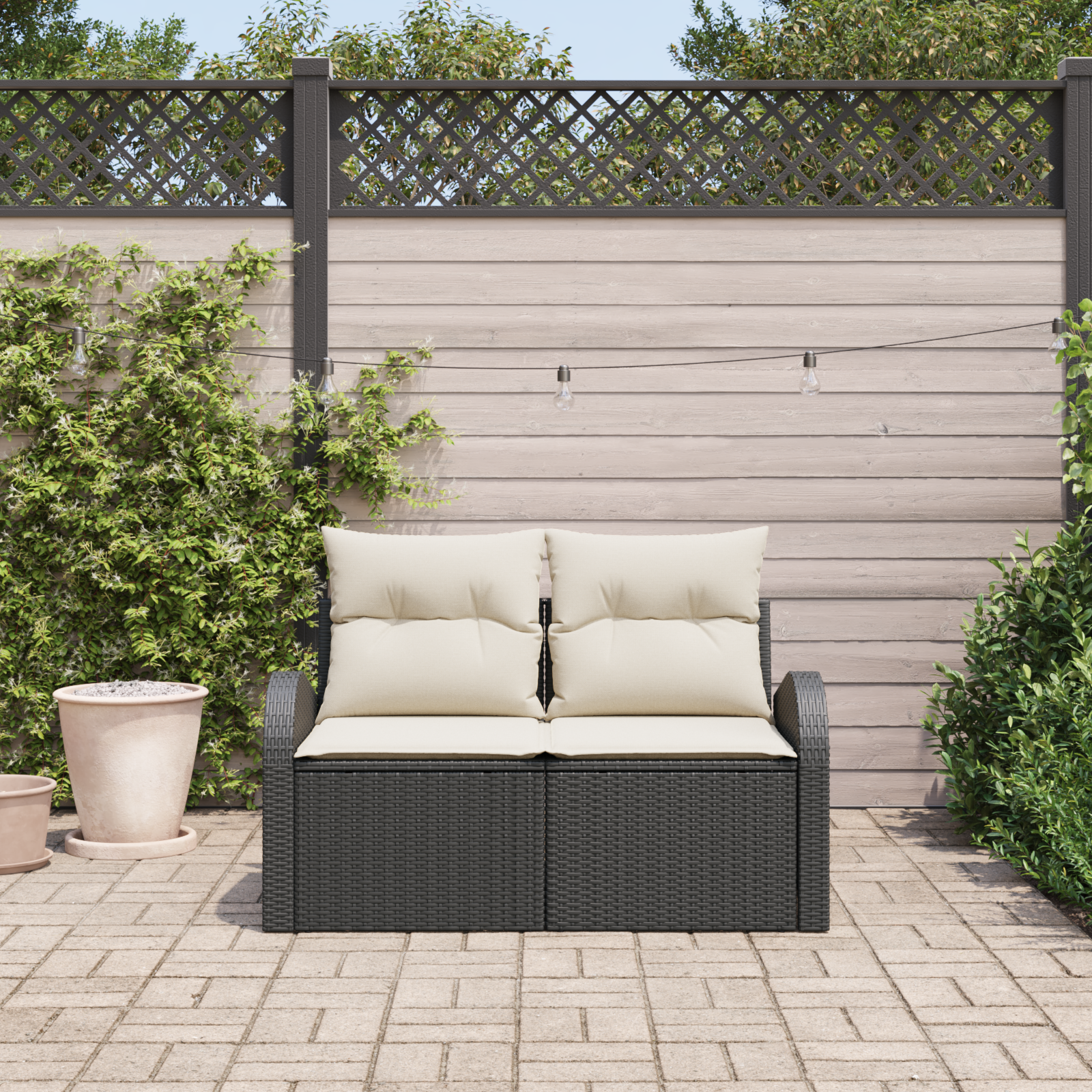 2-Seater Garden Sofa with Storage & Cushions Black Poly Rattan - Image 3