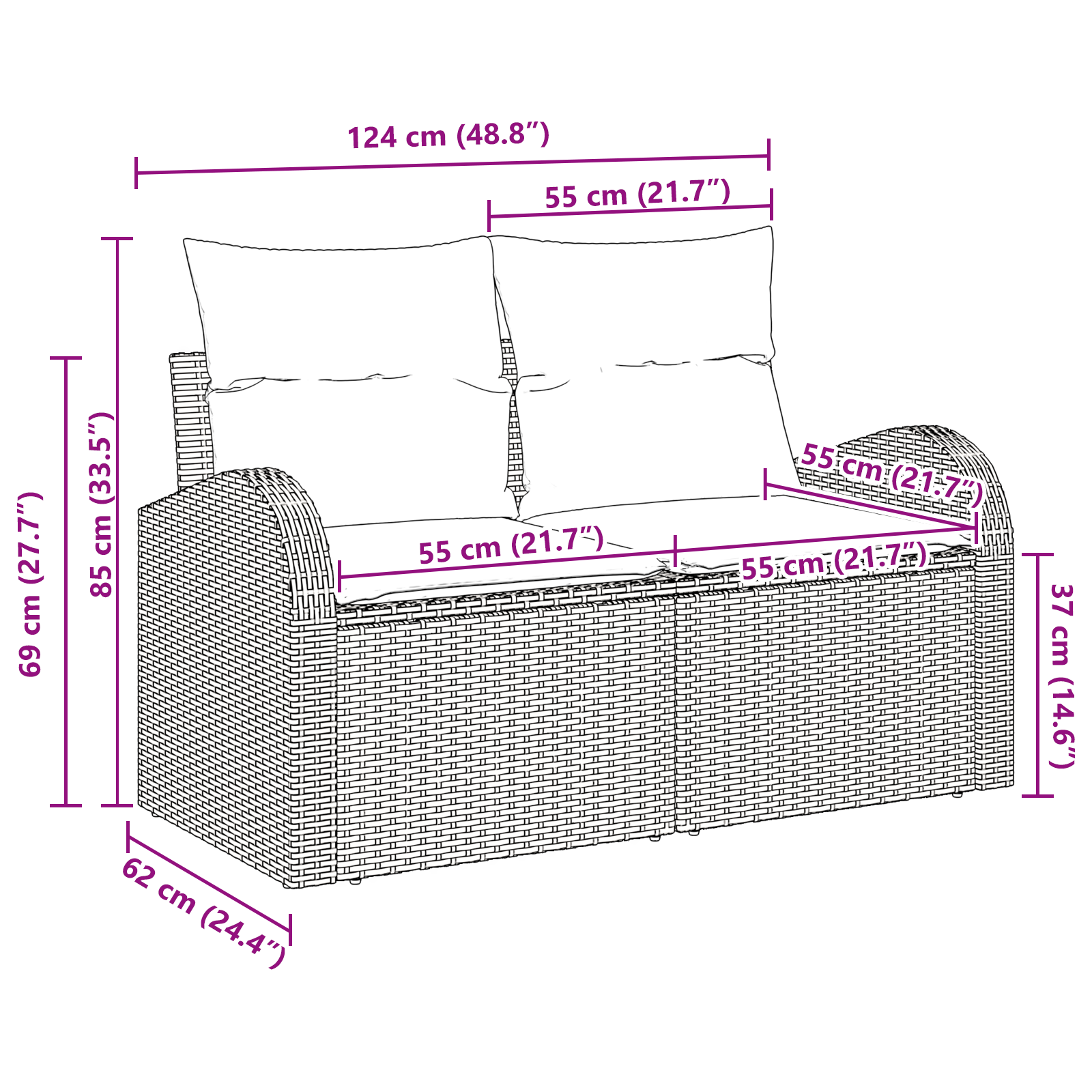 2-Seater Garden Sofa with Storage & Cushions Beige Poly Rattan - Image 8