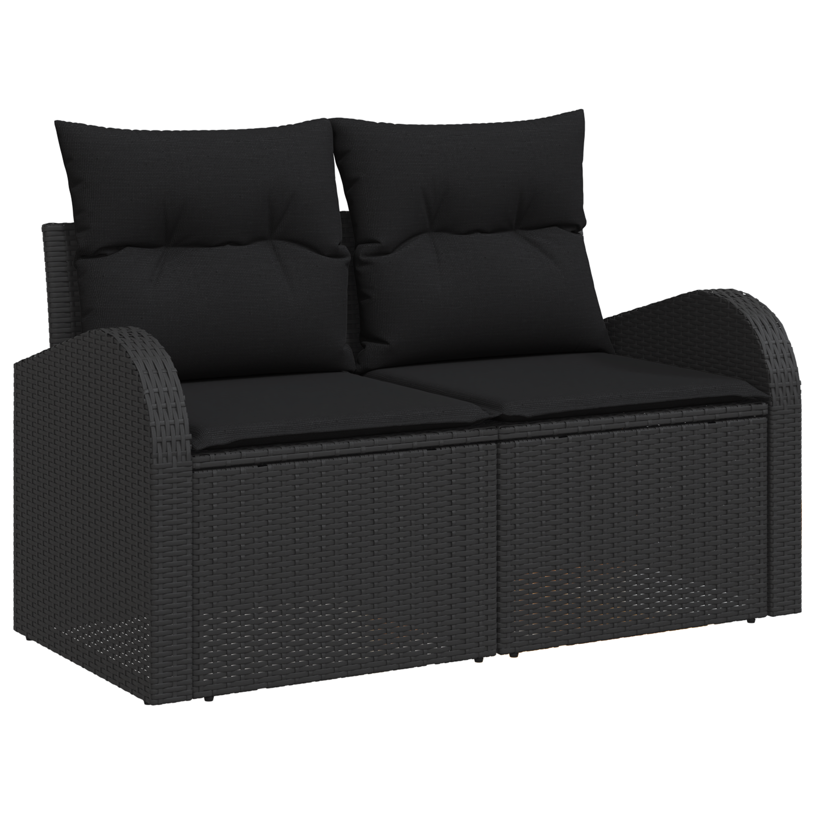 2-Seater Garden Sofa with Storage & Cushions Black Poly Rattan - Image 2