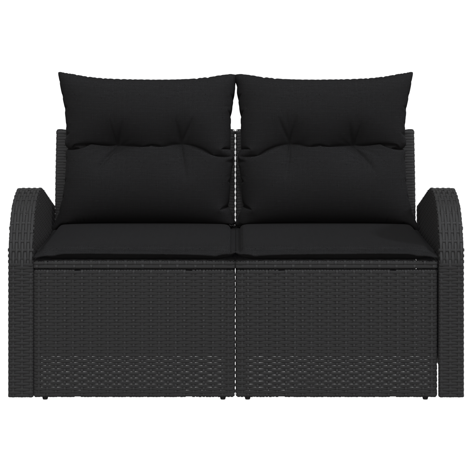 2-Seater Garden Sofa with Storage & Cushions Black Poly Rattan - Image 4