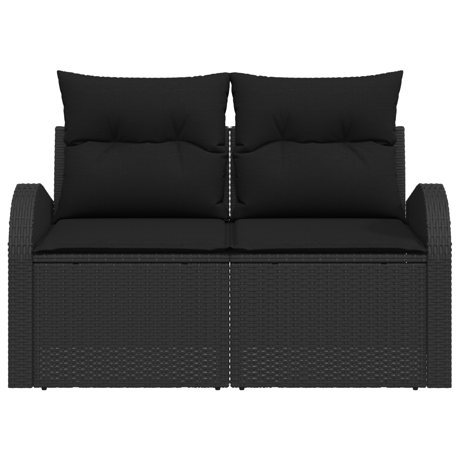2-Seater Garden Sofa with Storage & Cushions Black Poly Rattan - Image 3