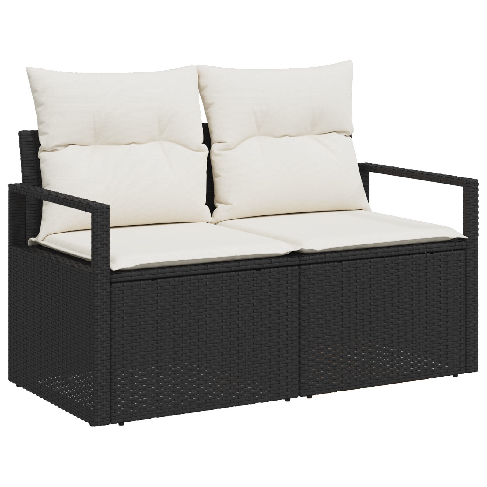 2-Seater Garden Sofa with Cushions Black Poly Rattan - Image 2