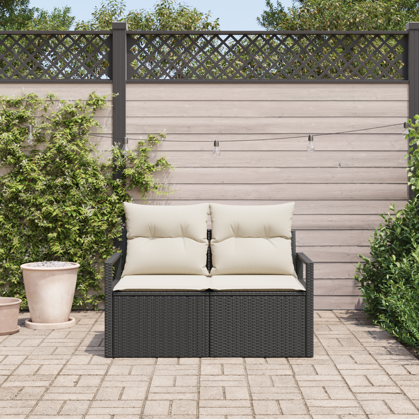 2-Seater Garden Sofa with Cushions Black Poly Rattan - Image 3