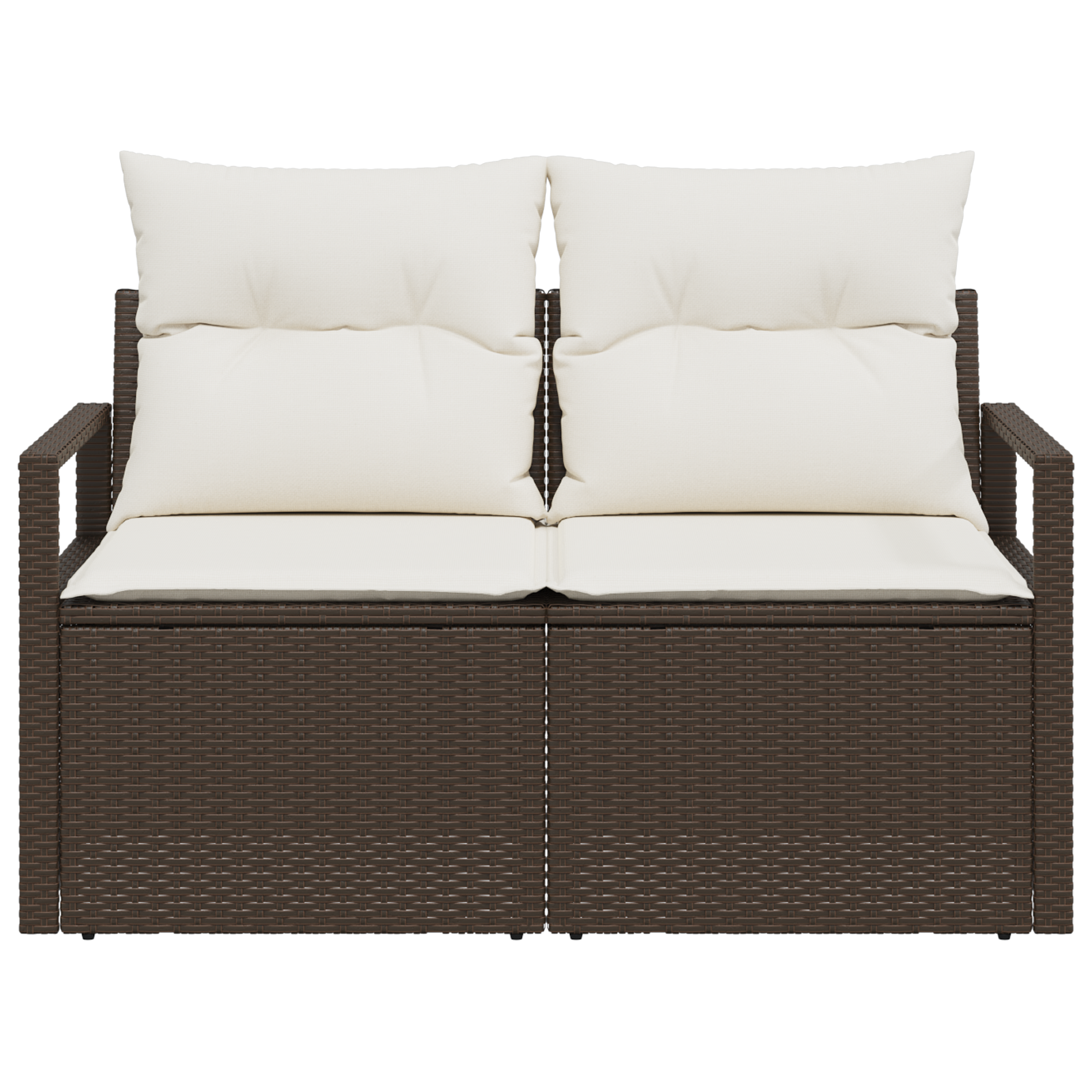 2-Seater Garden Sofa with Cushions Brown Poly Rattan - Image 4