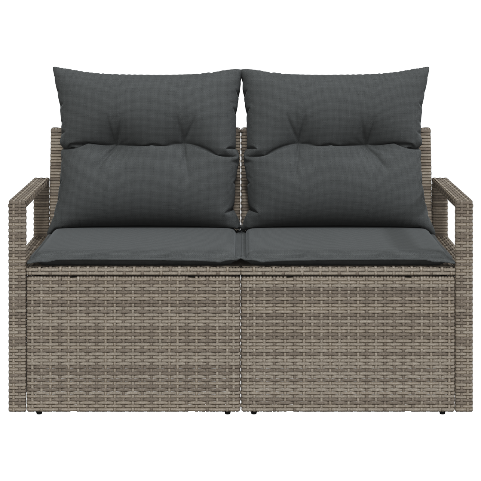 2-Seater Garden Sofa with Cushions Grey Poly Rattan - Image 5