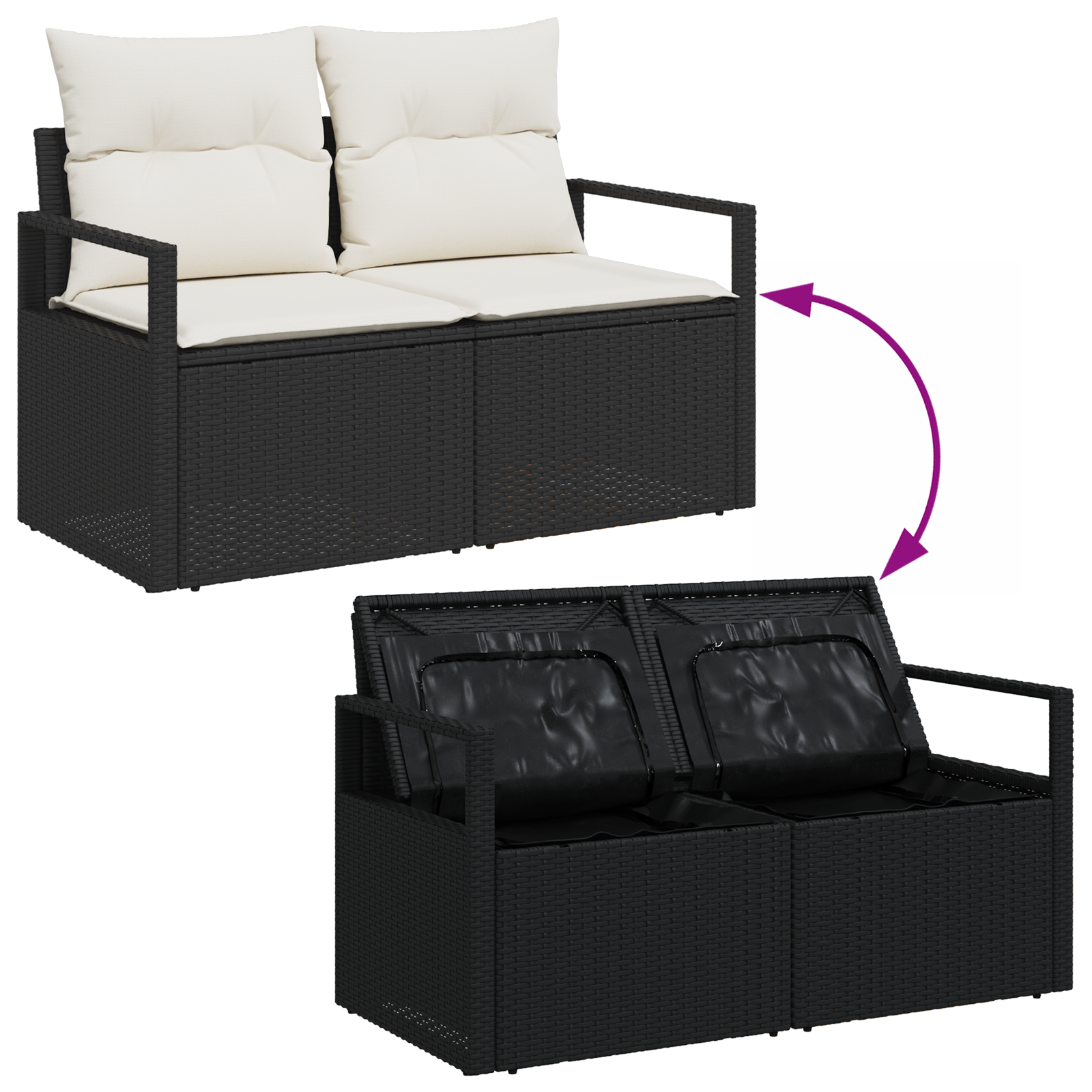 2-Seater Garden Sofa with Storage&Cushions Black Poly Rattan - Image 7