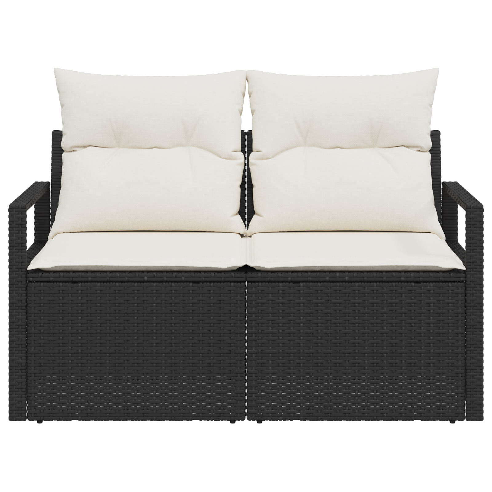 2-Seater Garden Sofa with Storage&Cushions Black Poly Rattan - Image 4