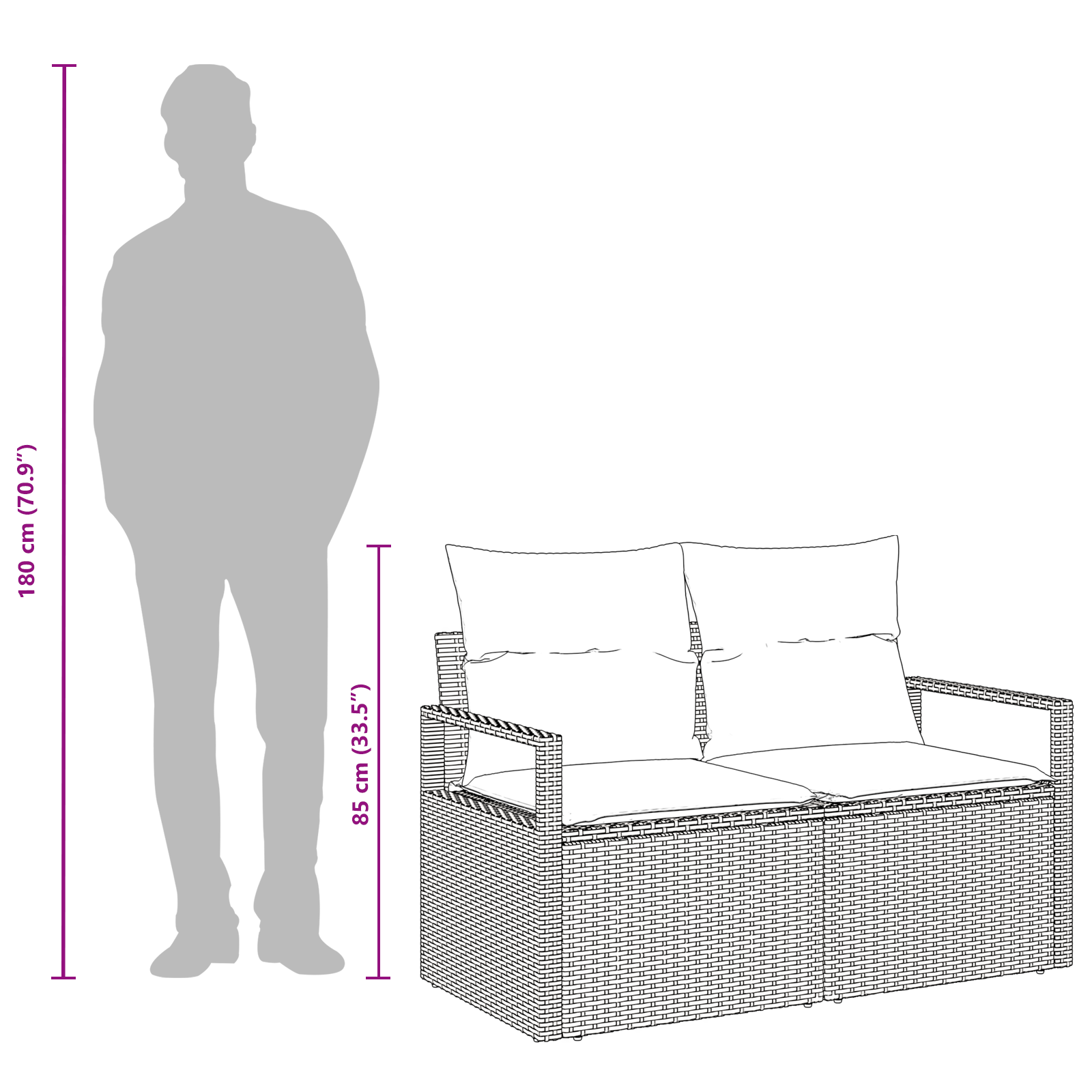 2-Seater Garden Sofa with Storage&Cushions Black Poly Rattan - Image 9