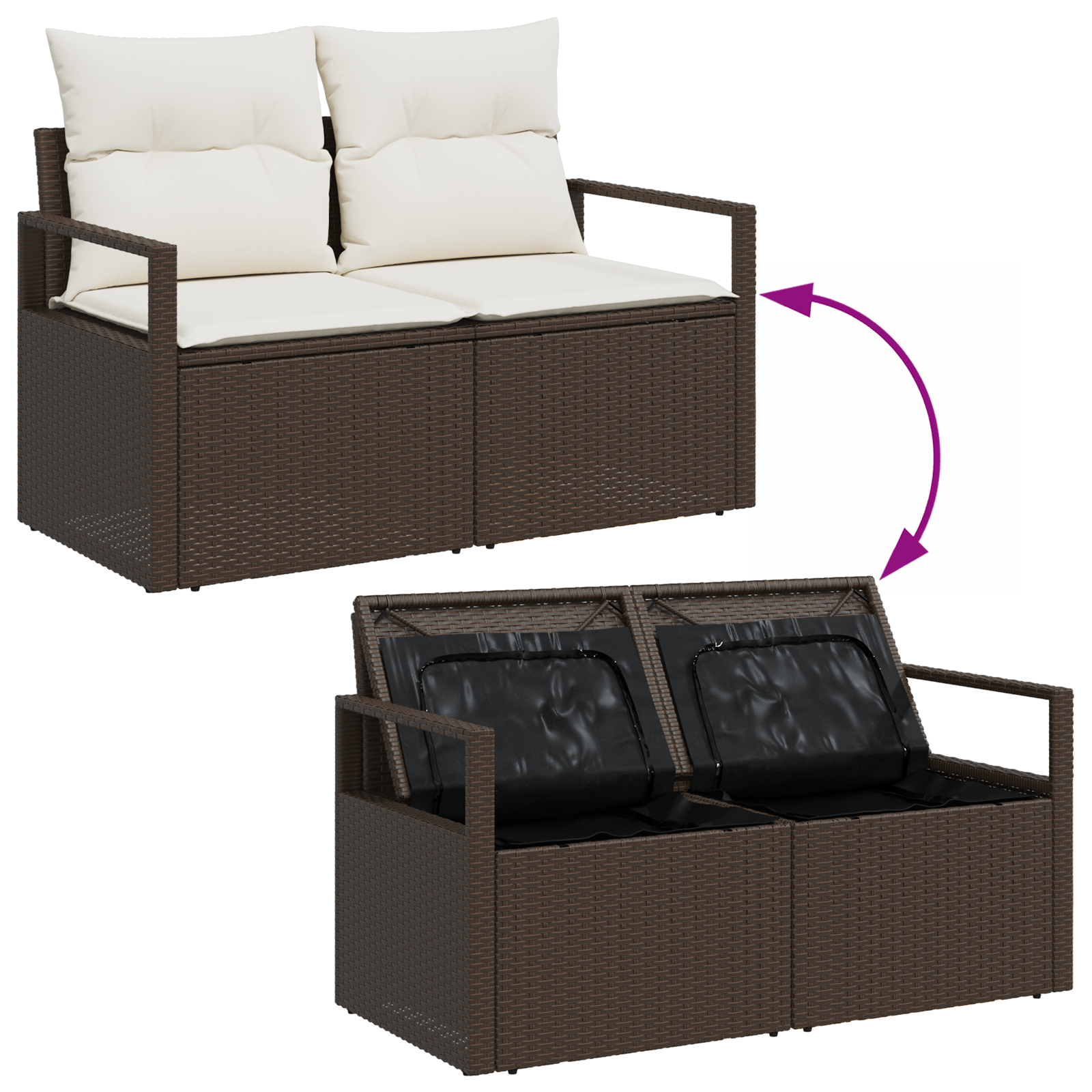 2-Seater Garden Sofa with Storage&Cushions Brown Poly Rattan - Image 9
