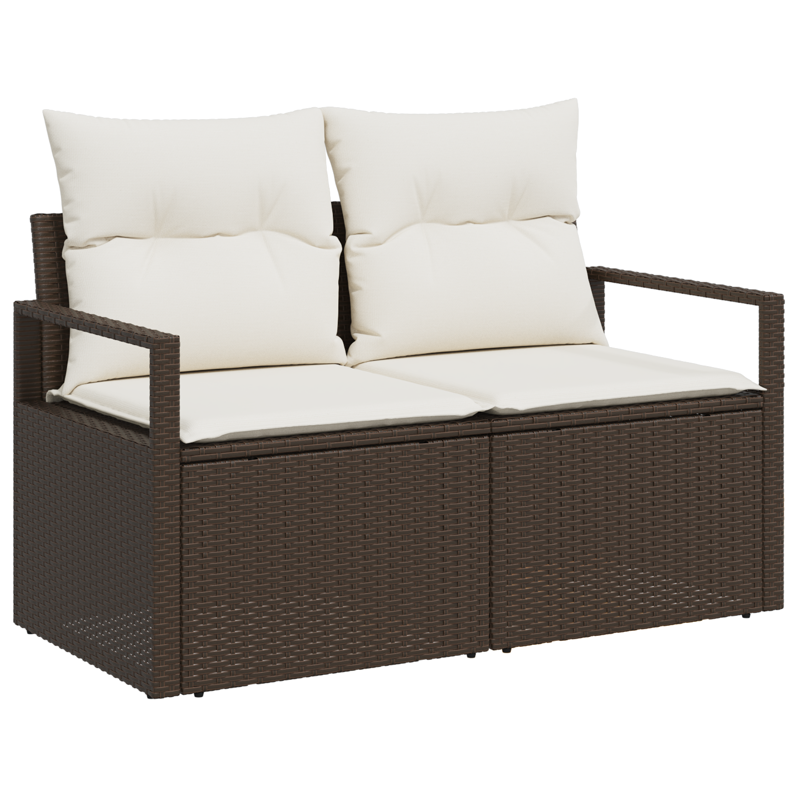 2-Seater Garden Sofa with Storage&Cushions Brown Poly Rattan - Image 2