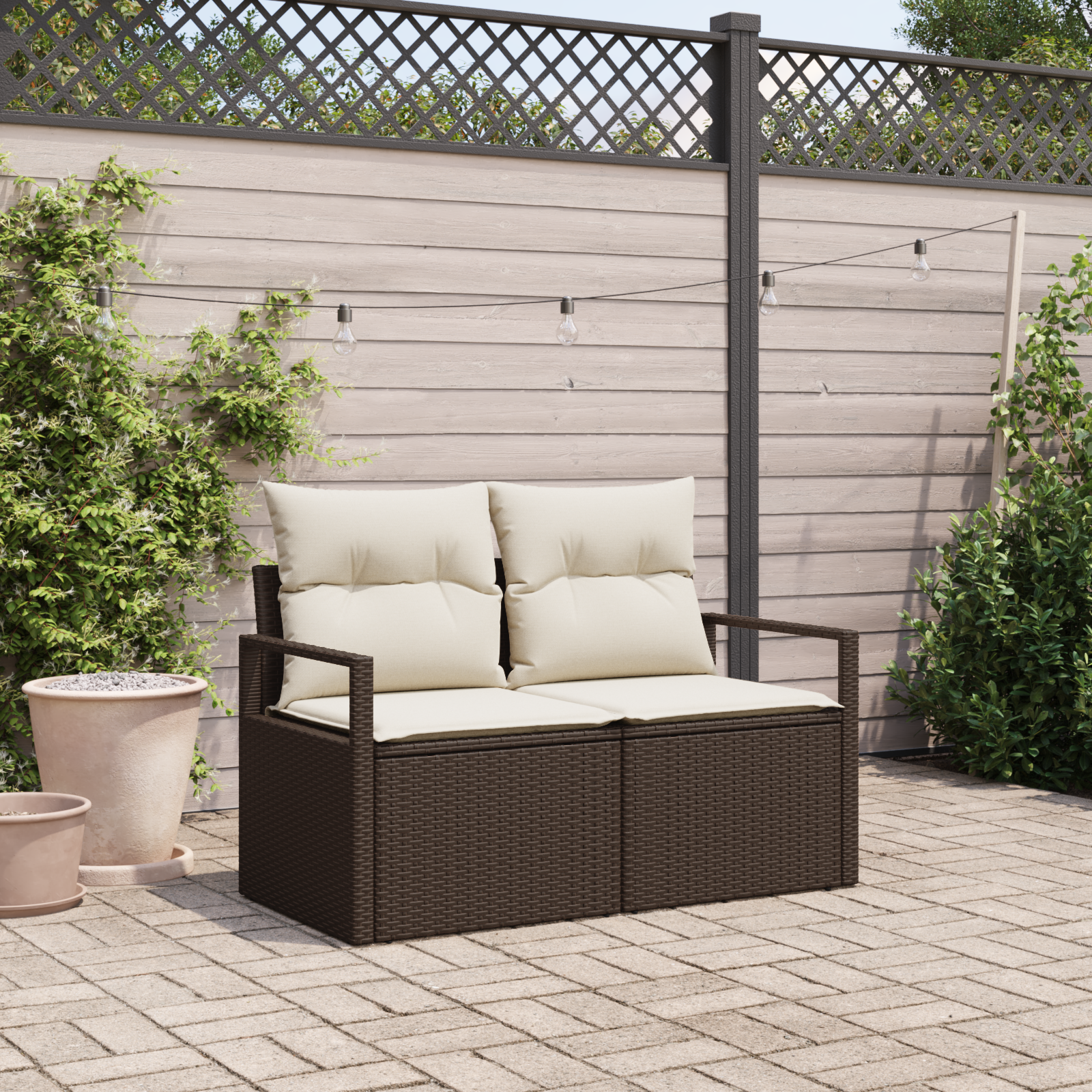 2-Seater Garden Sofa with Storage&Cushions Brown Poly Rattan