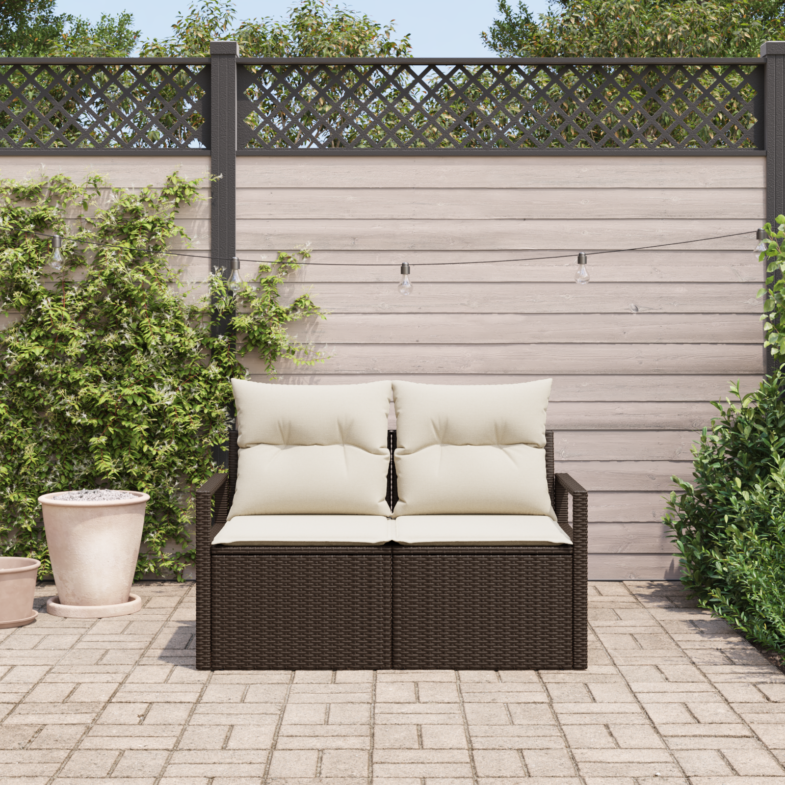 2-Seater Garden Sofa with Storage&Cushions Brown Poly Rattan - Image 3