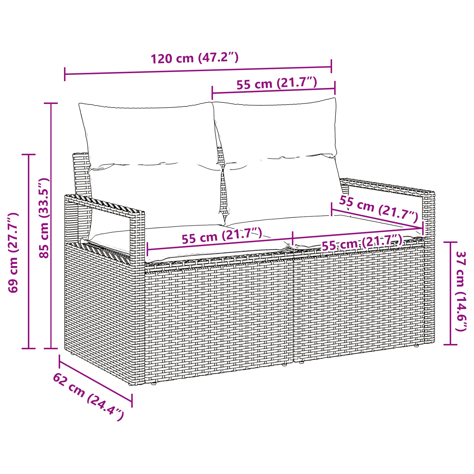 2-Seater Garden Sofa with Storage&Cushions Brown Poly Rattan - Image 10