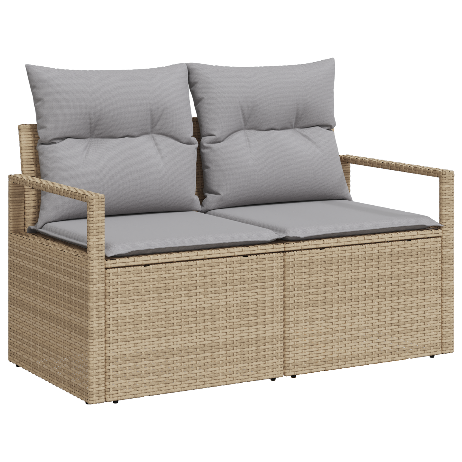 2-Seater Garden Sofa with Storage&Cushions Beige Poly Rattan - Image 2