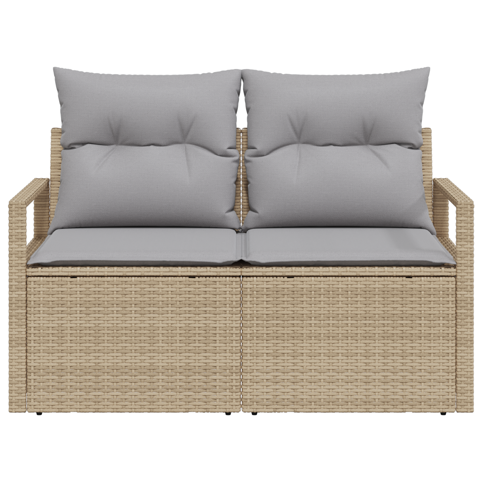 2-Seater Garden Sofa with Storage&Cushions Beige Poly Rattan - Image 4