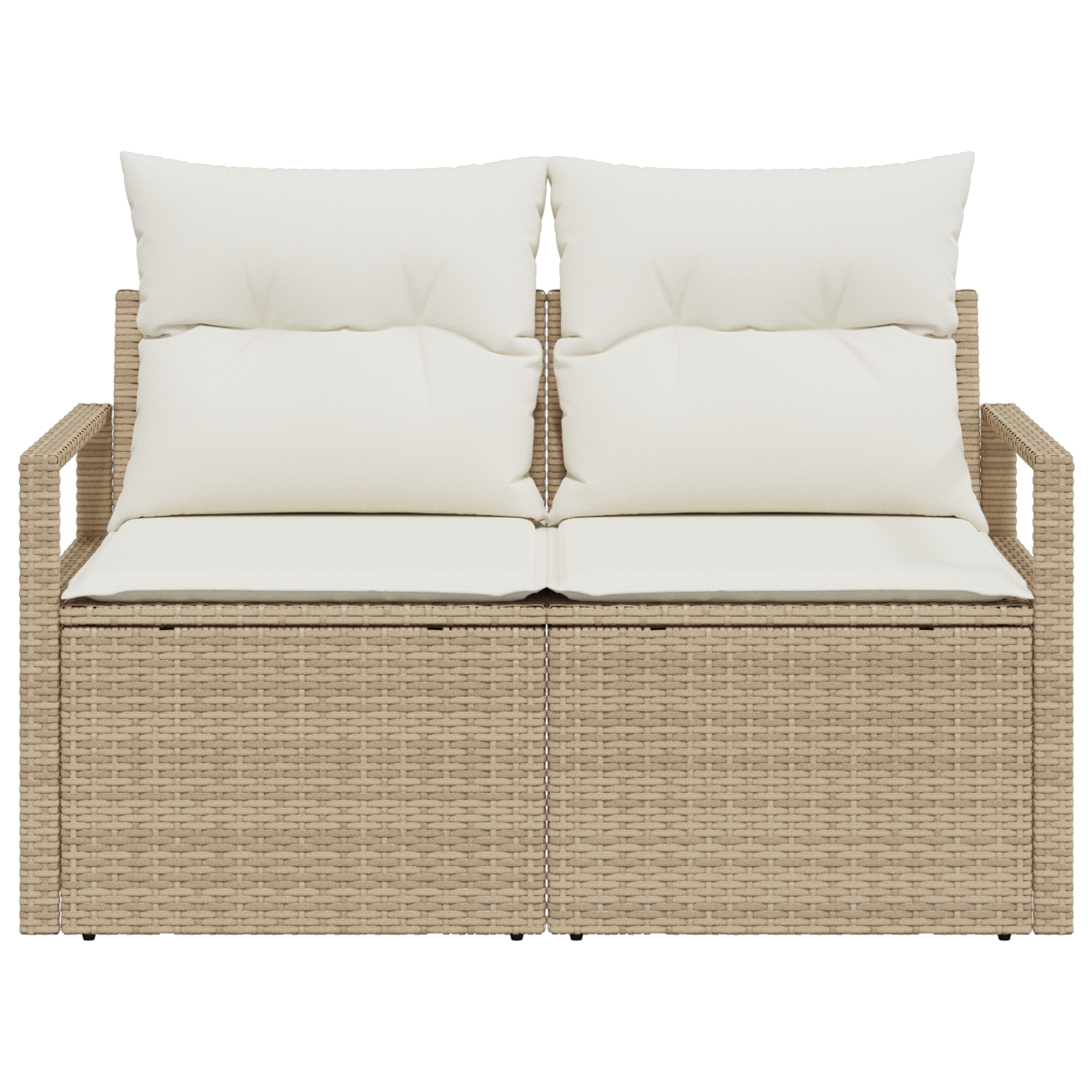 2-Seater Garden Sofa with Storage&Cushions Beige Poly Rattan - Image 5