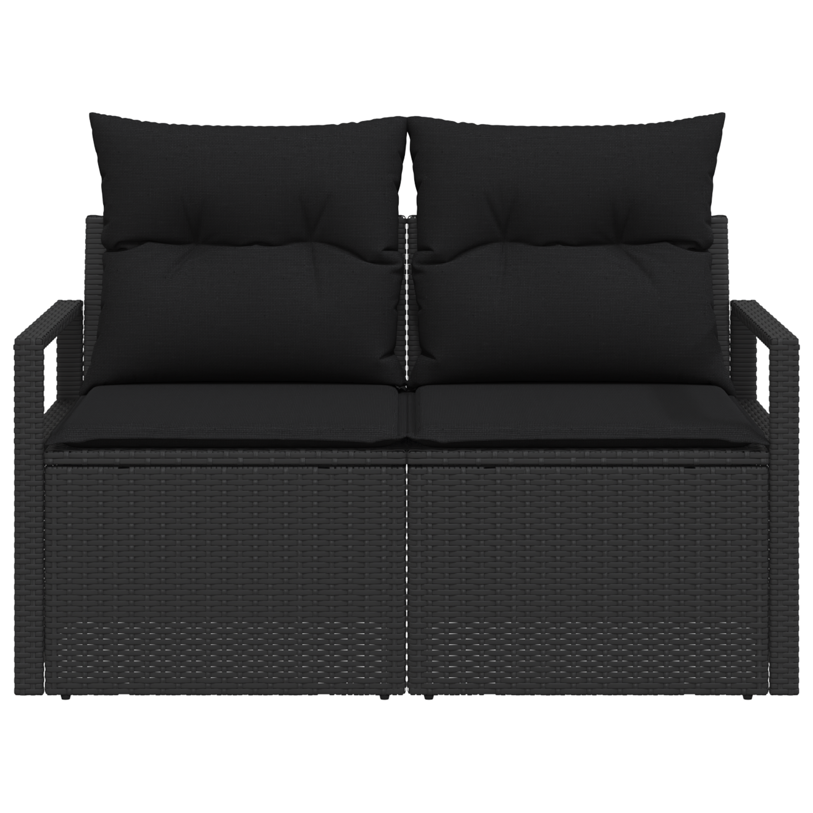 2-Seater Garden Sofa with Storage&Cushions Black Poly Rattan - Image 5