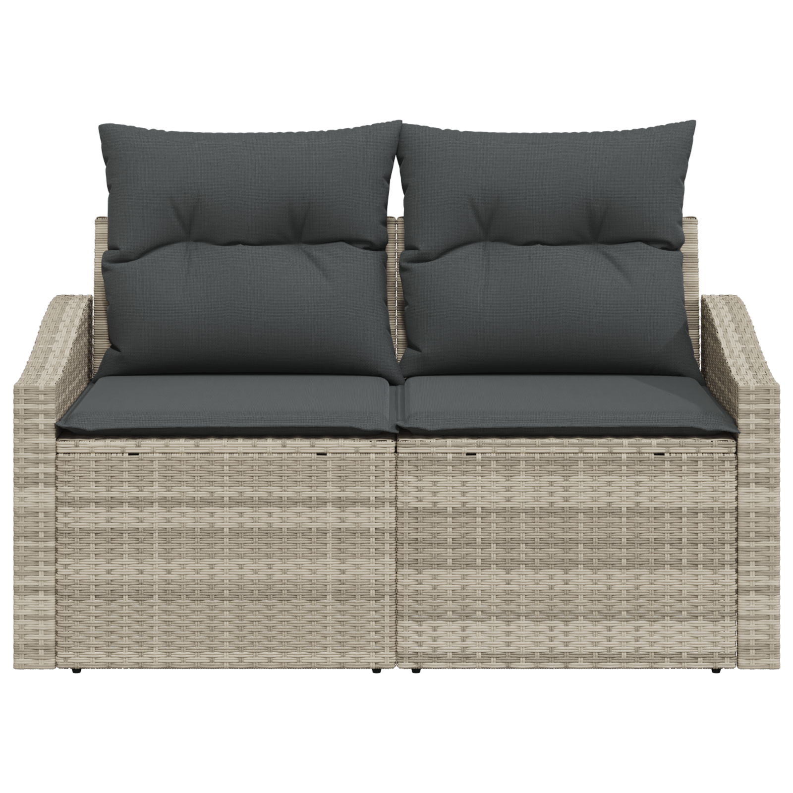 2-Seater Garden Sofa with Cushions Grey Poly Rattan - Image 4