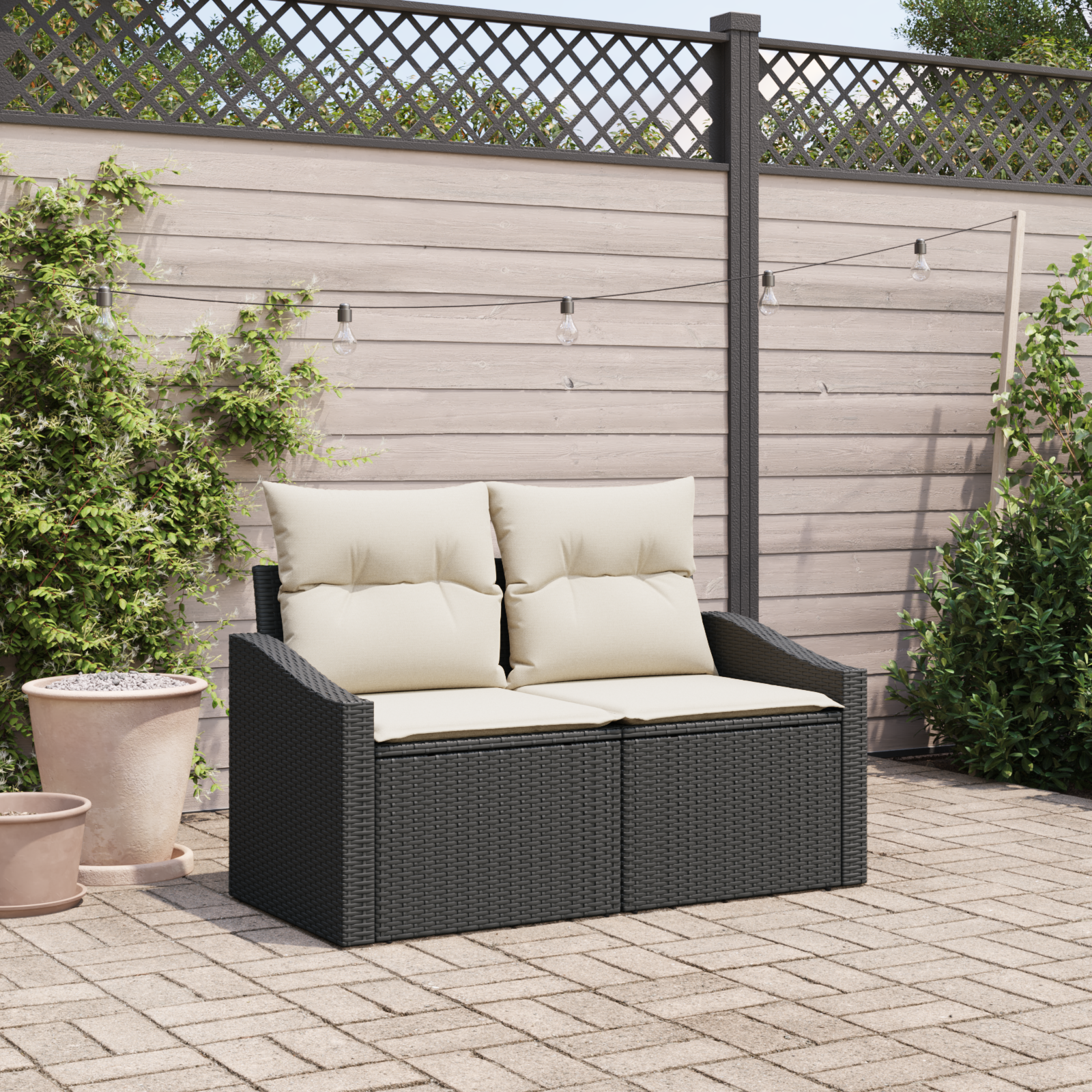 2-Seater Garden Sofa with Storage&Cushions Black Poly Rattan