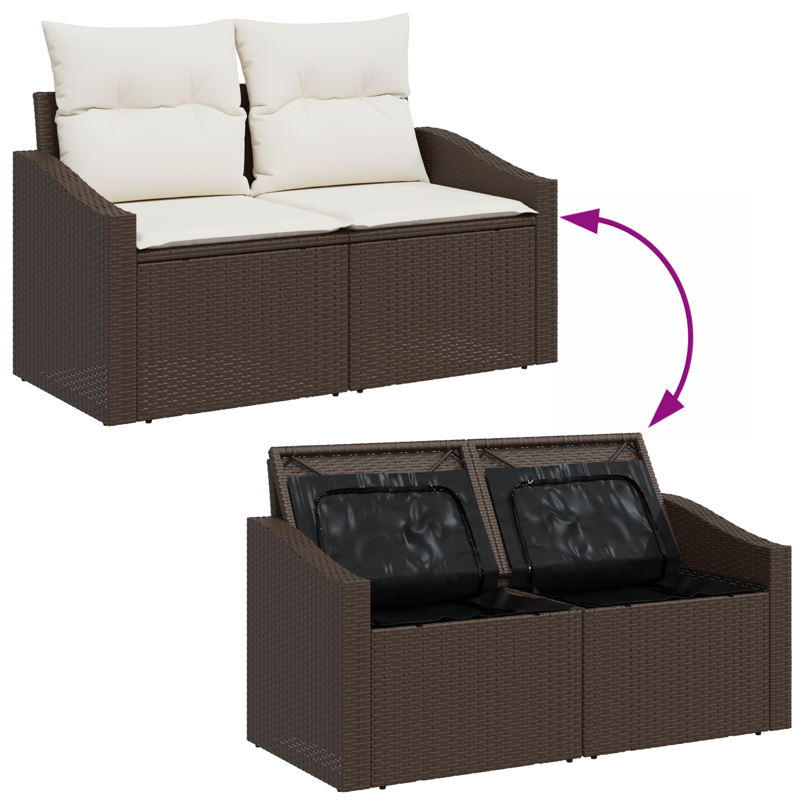 2-Seater Garden Sofa with Storage&Cushions Brown Poly Rattan - Image 8