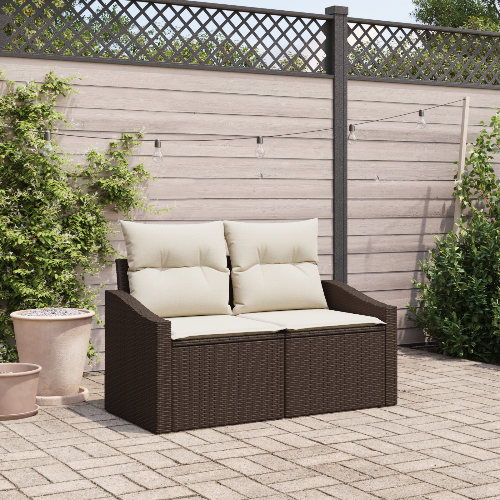 2-Seater Garden Sofa with Storage&Cushions Brown Poly Rattan