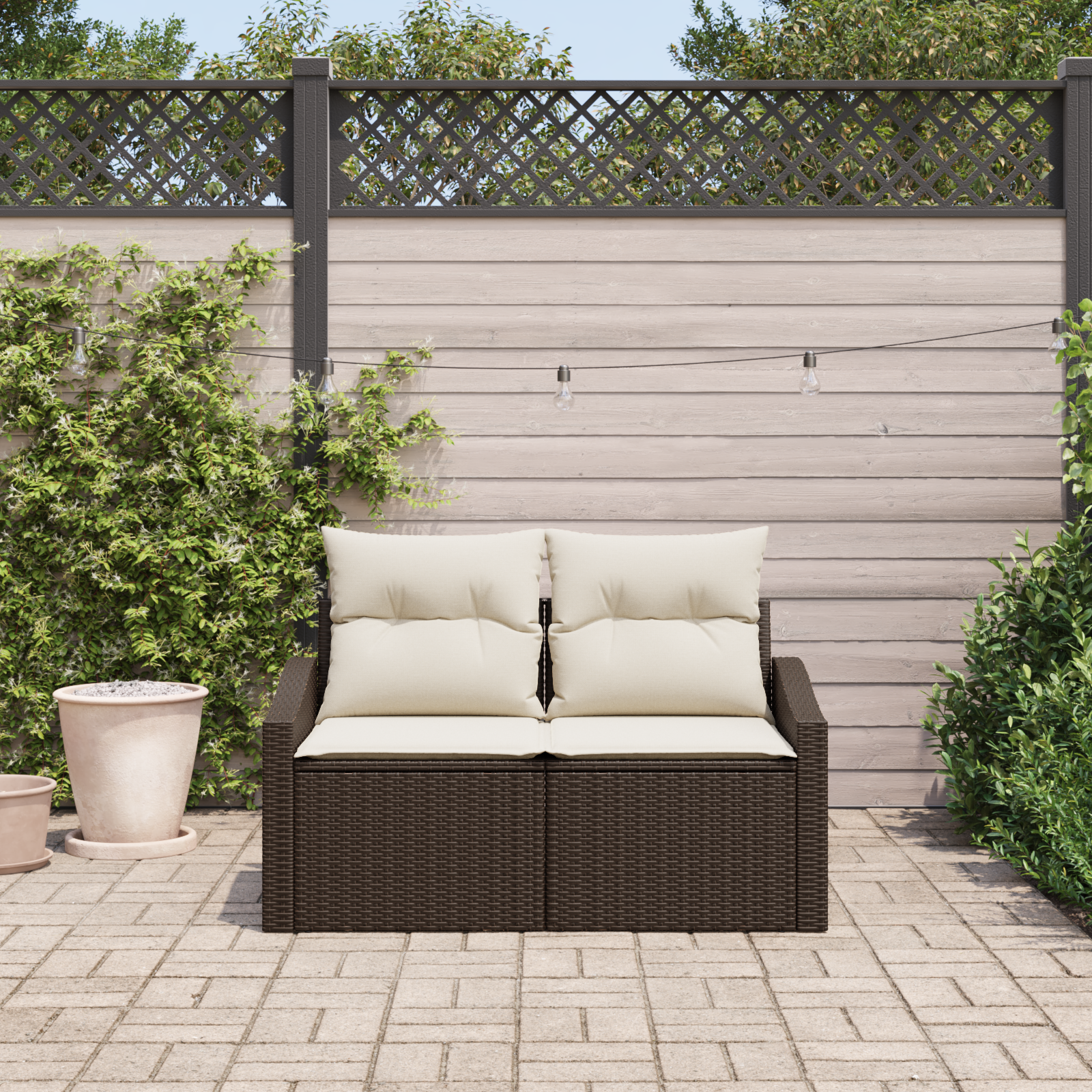 2-Seater Garden Sofa with Storage&Cushions Brown Poly Rattan - Image 3